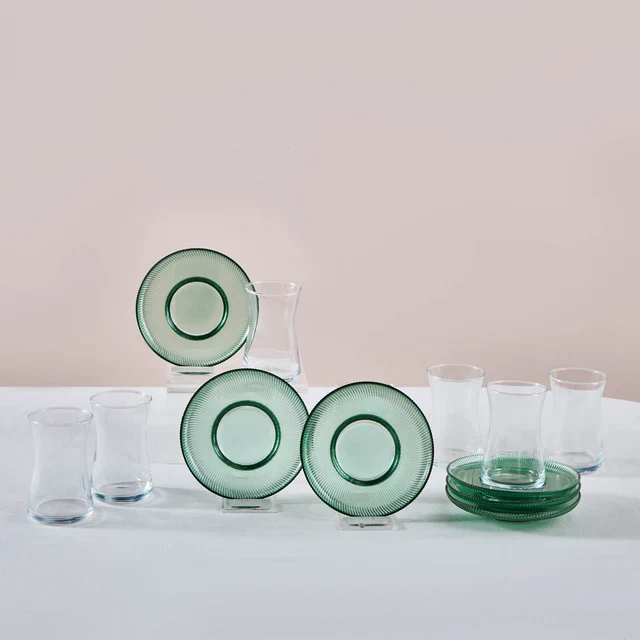 Karaca Juliet 12-Piece Turkish Tea Set for 6 People, Green - Image 3