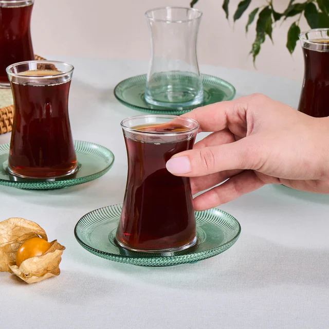 Karaca Juliet 12-Piece Turkish Tea Set for 6 People, Green - Image 5