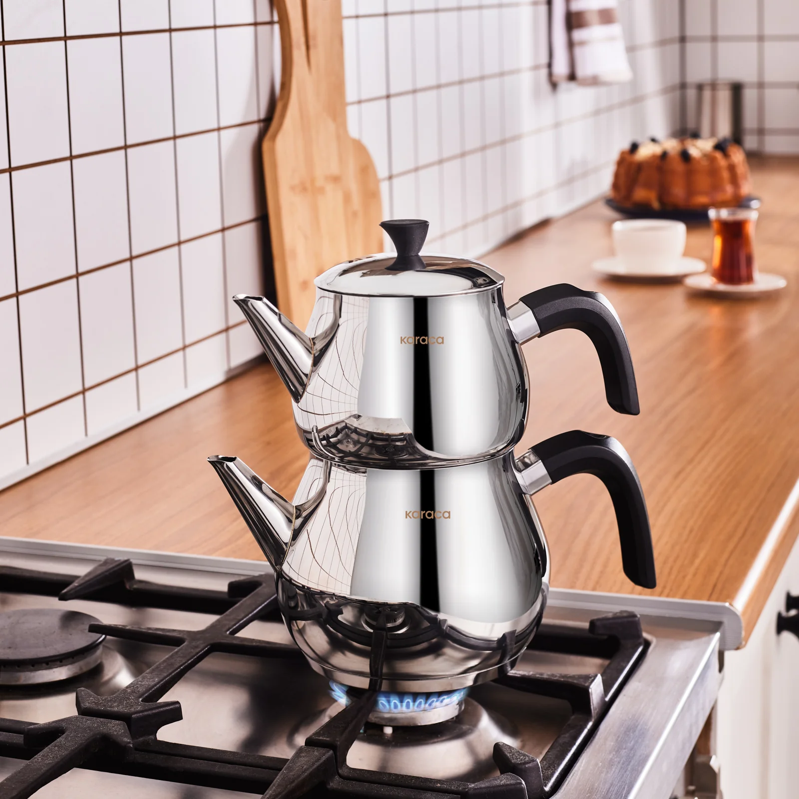 Karaca Kayra Stainless Steel Induction Teapot Set, Medium, Black Silver - Image 3
