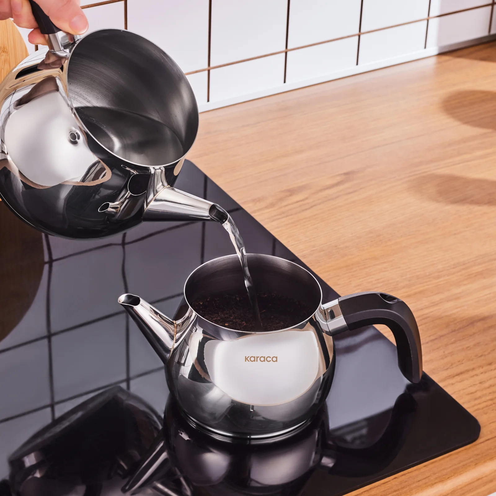 Karaca Kayra Stainless Steel Induction Teapot Set, Medium, Black Silver - Image 6