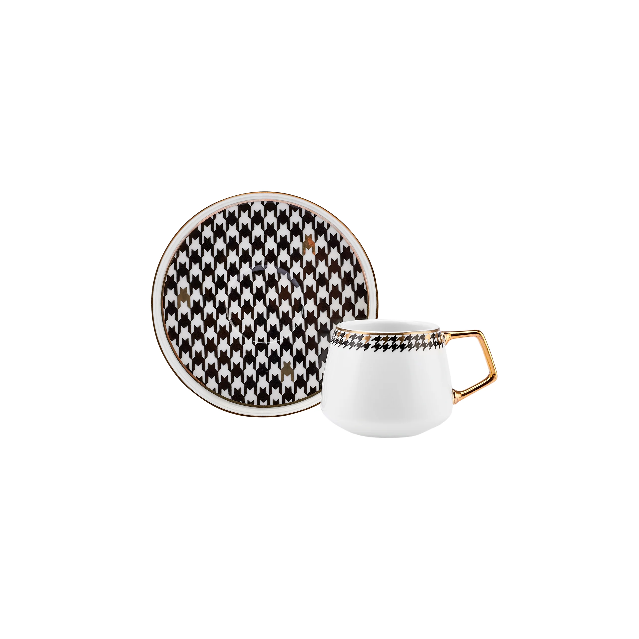 Karaca Kazayagı 4-Piece Porcelain Espresso Turkish Coffee Cup Set for 2 People, 90ml, Black - Image 4
