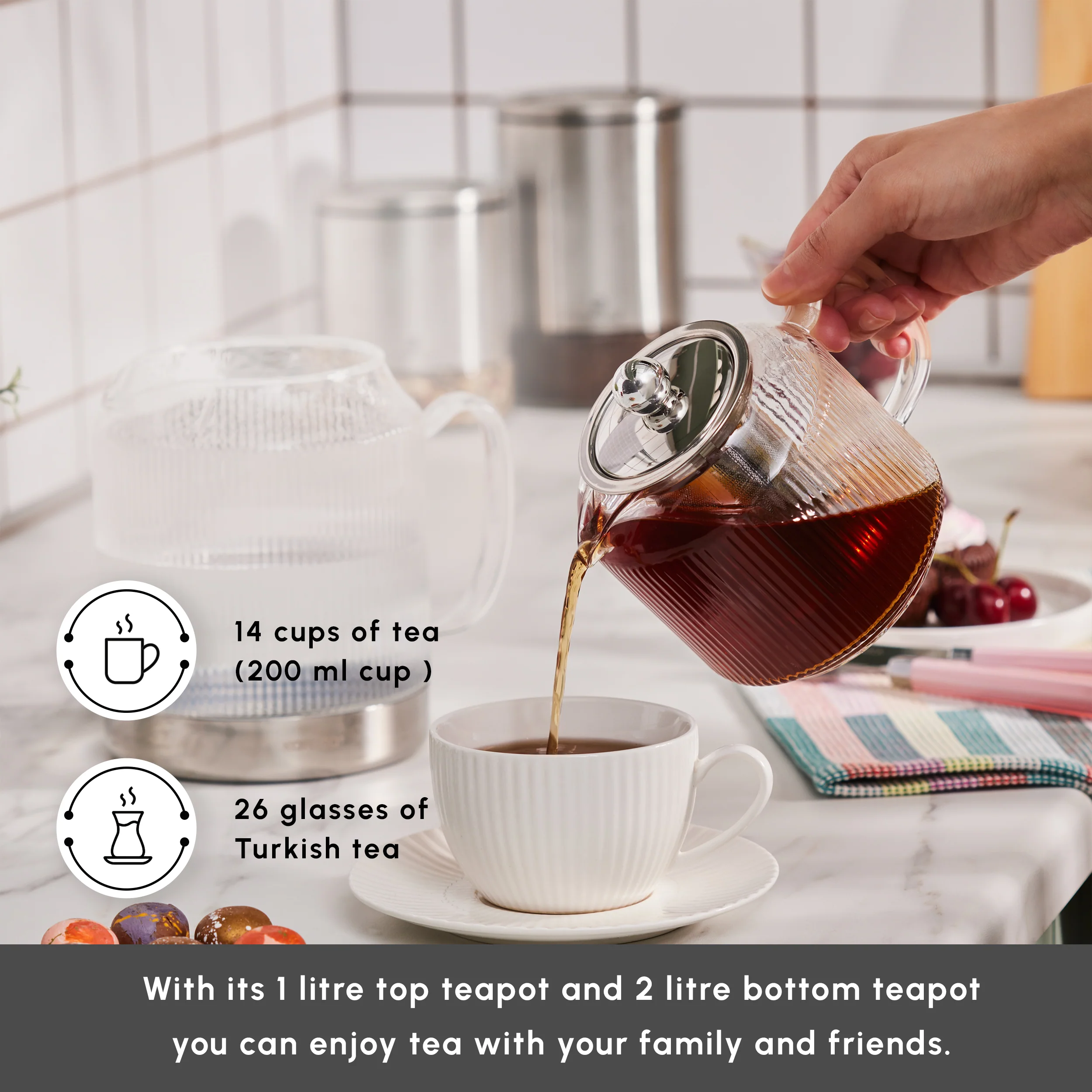 Karaca Kelly Glass Teapot, XL - Image 4