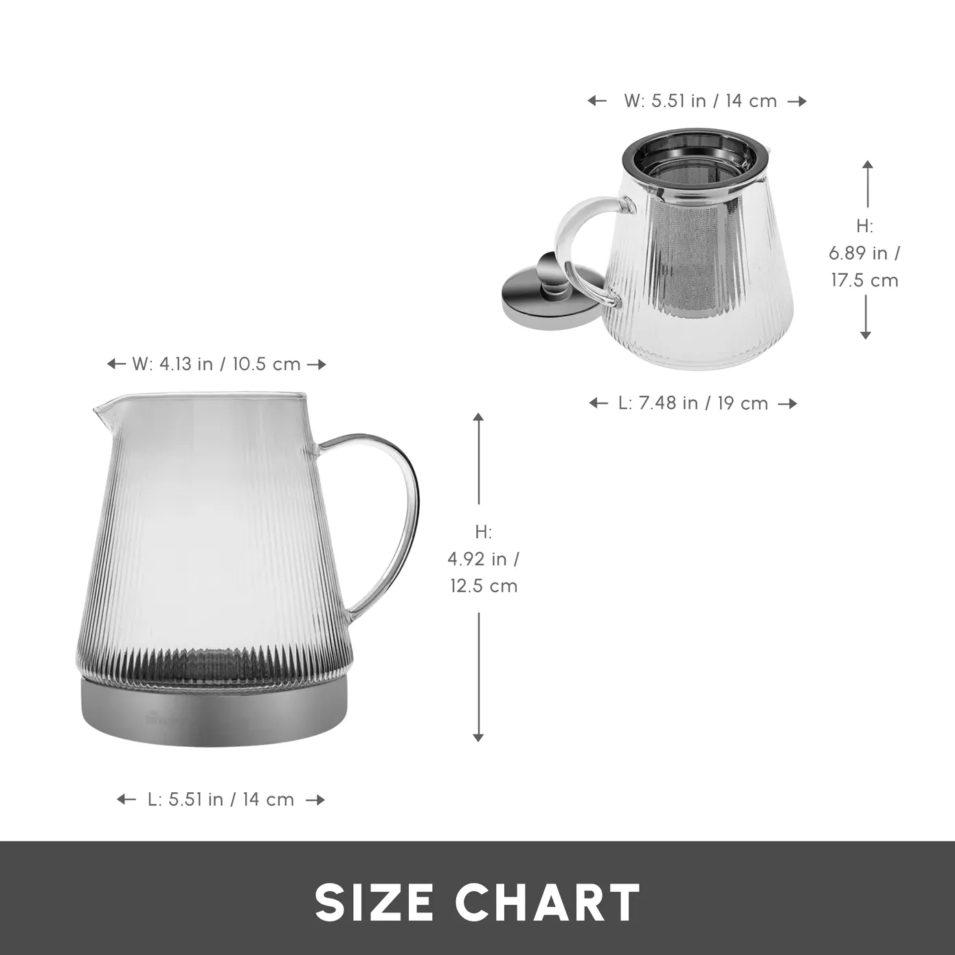 Karaca Keops Borosilicate Glass Teapot Set, Silver - Image 2