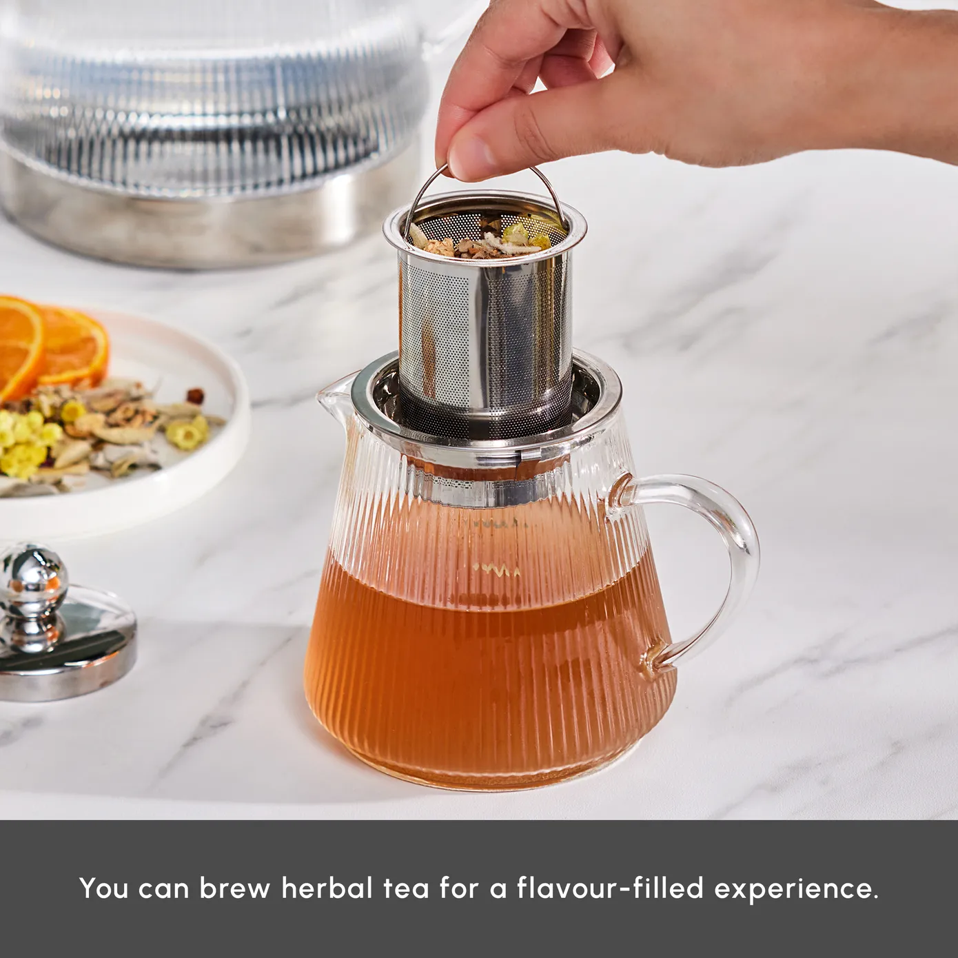 Karaca Keops Borosilicate Glass Teapot Set, Silver - Image 7