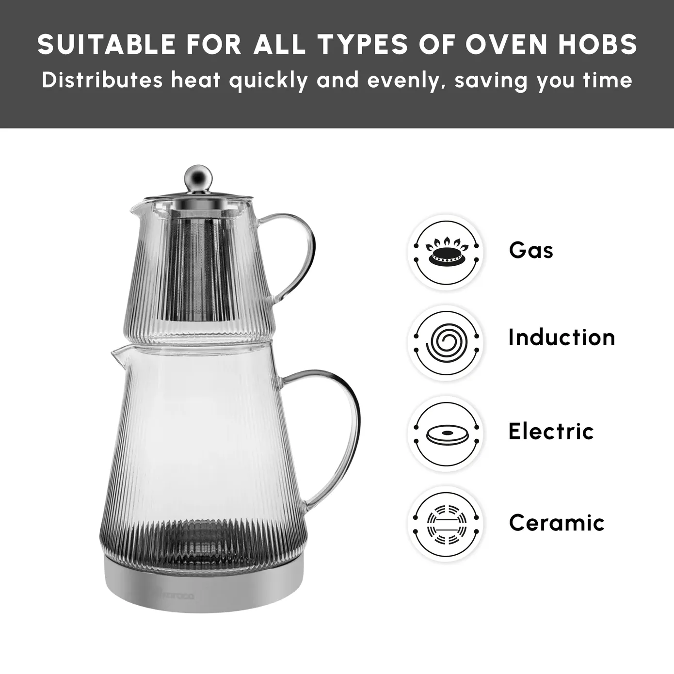 Karaca Keops Borosilicate Glass Teapot Set, Silver - Image 8