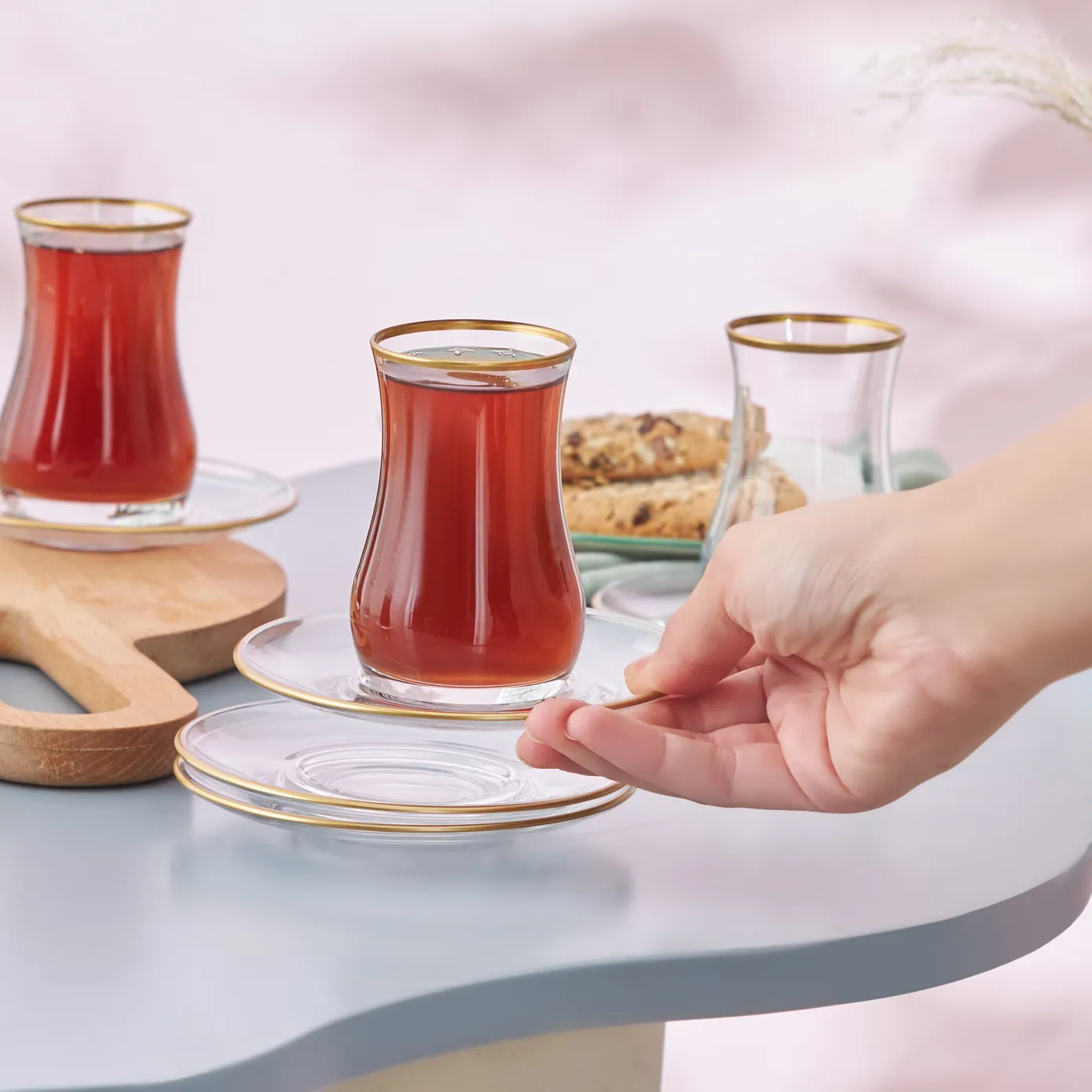 Karaca Kirke 12 Piece Glass Turkish Tea Set for 6 People, 110ml, Gold - Image 3