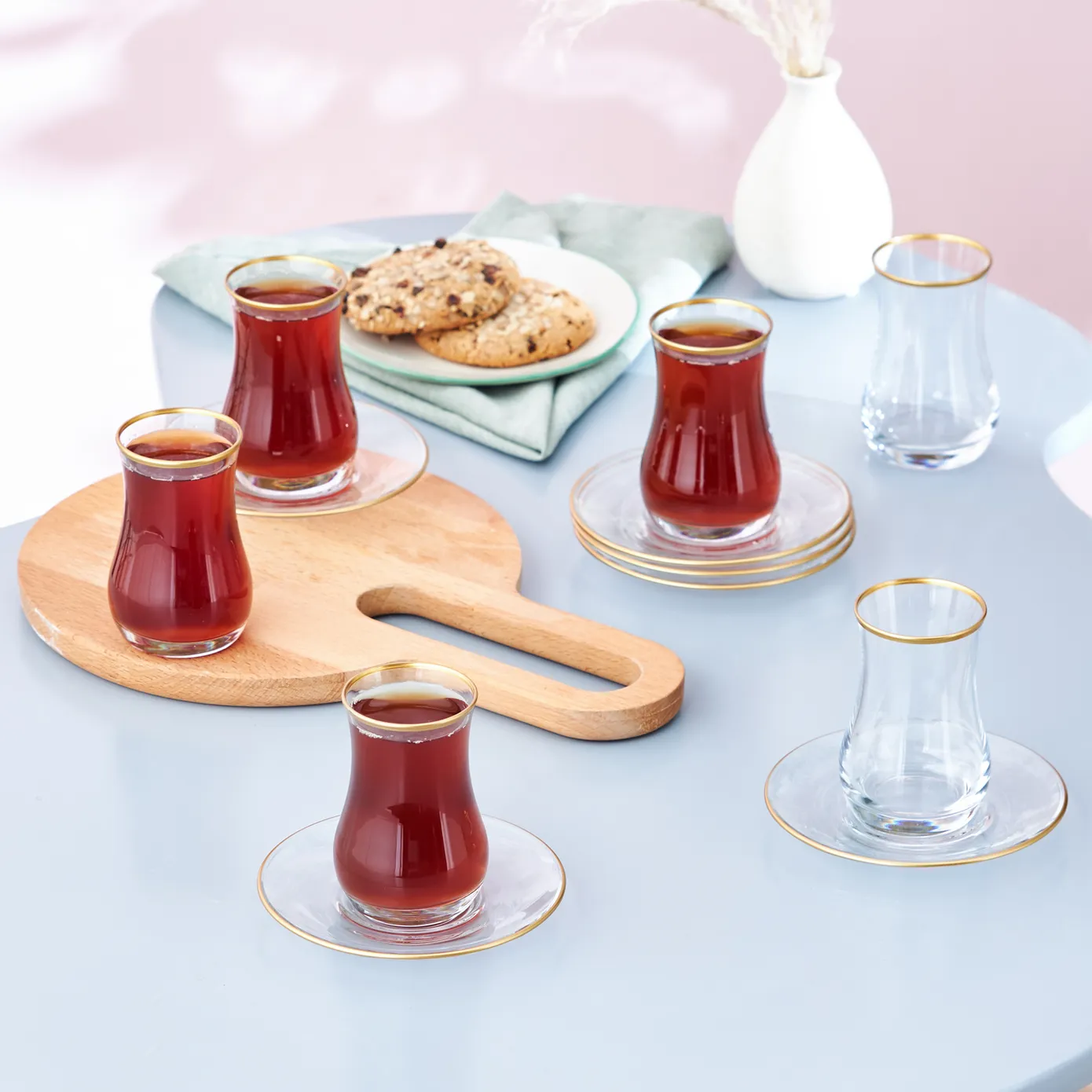 Karaca Kirke 12 Piece Glass Turkish Tea Set for 6 People, 110ml, Gold - Image 5