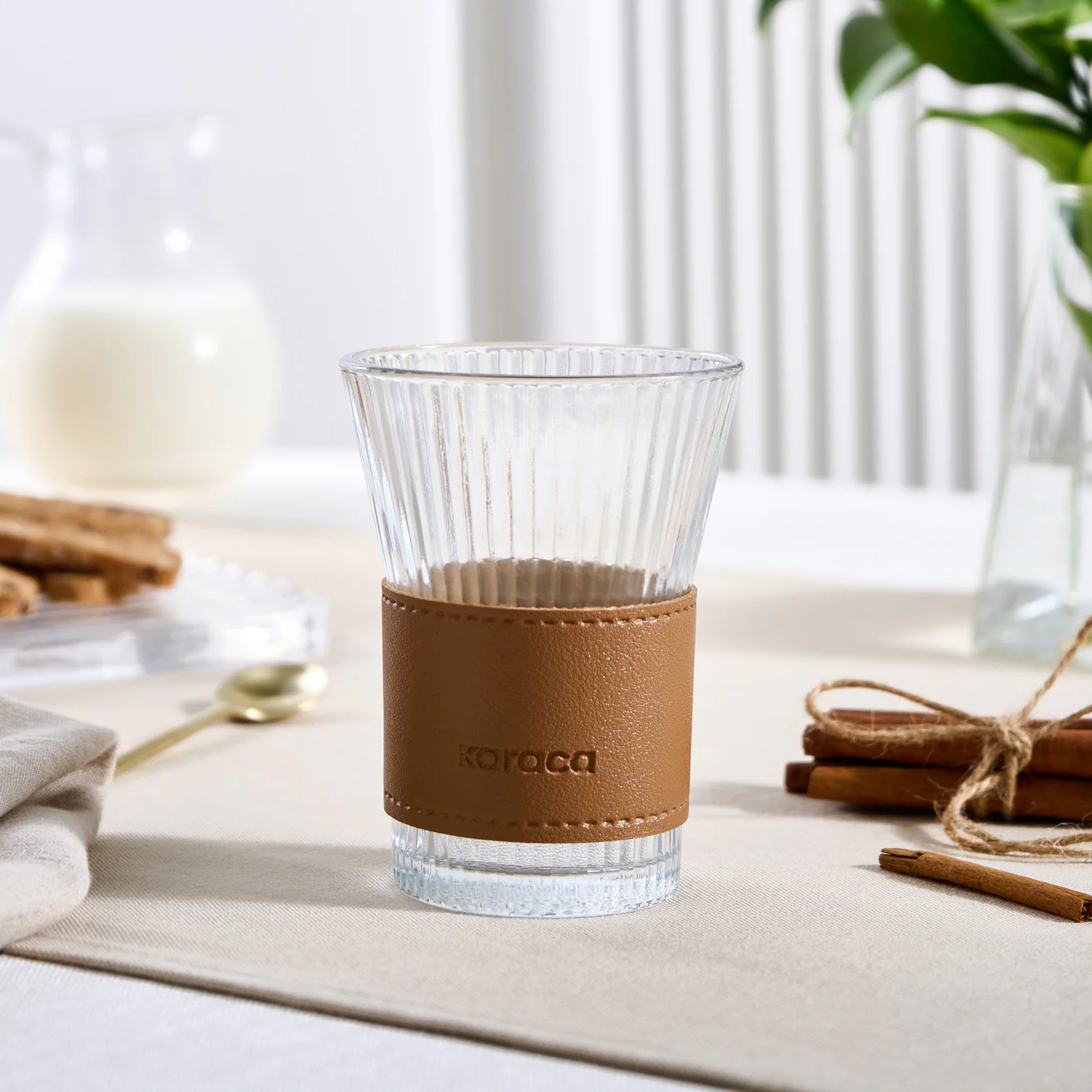 Karaca Leather Cool Touch Latte Coffee Glass, 210 Ml, Brown - Image 4