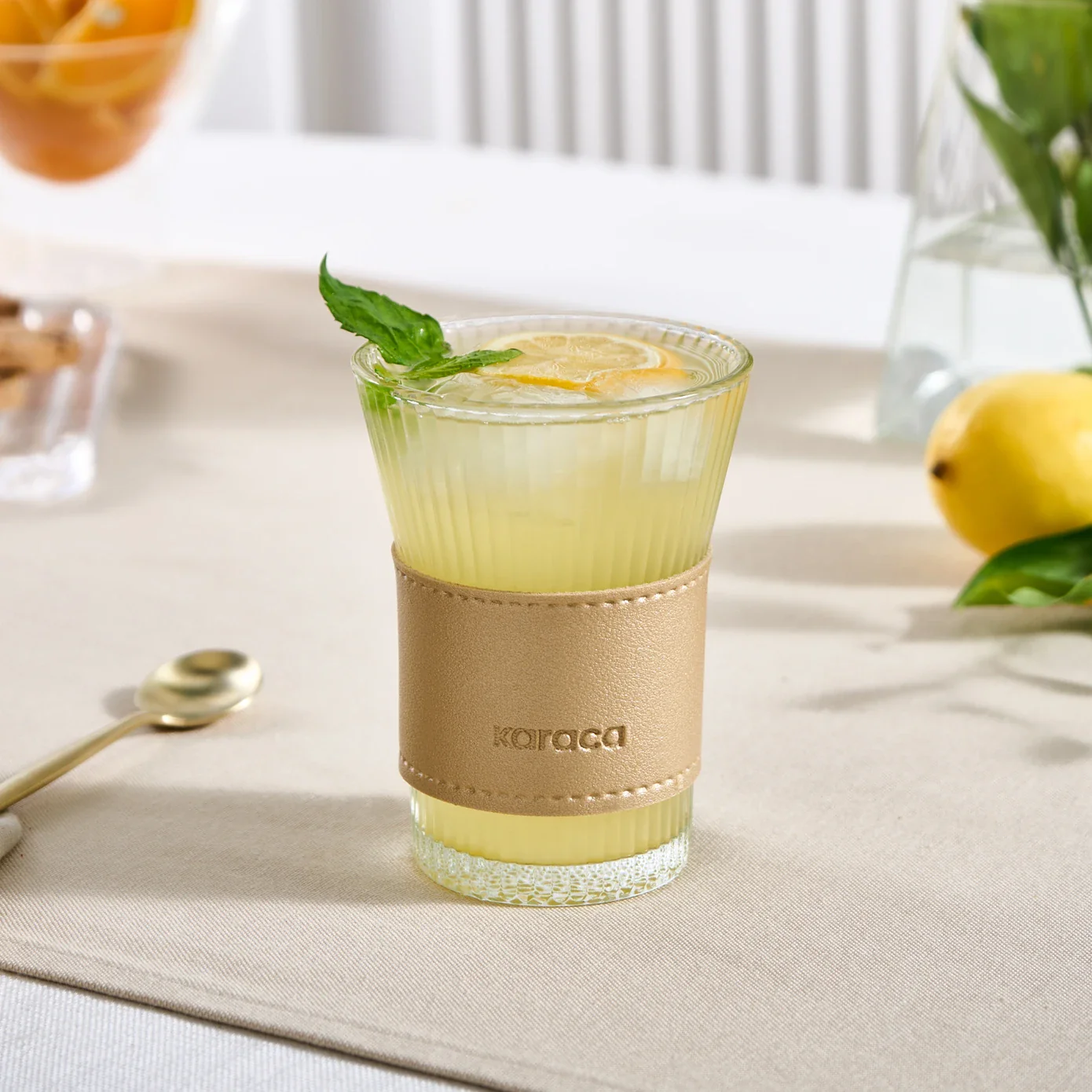 Karaca Leather Cool Touch Latte Coffee Glass, 210 Ml, Gold - Image 3
