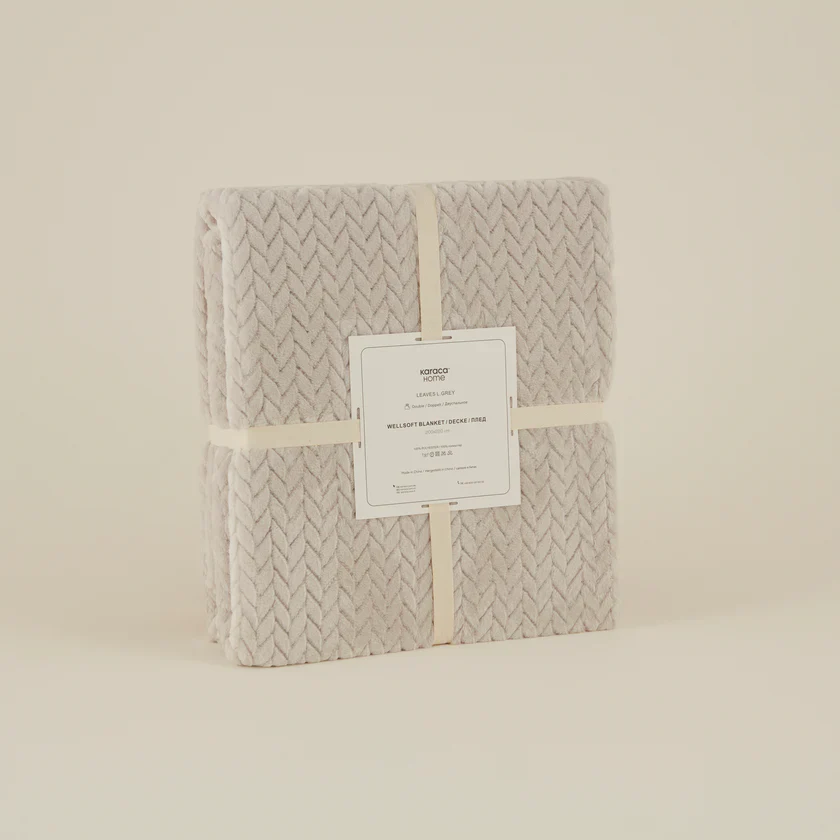 Karaca Leaves Wellsoft Blanket, Double, 200x220cm, Light Grey - Image 7