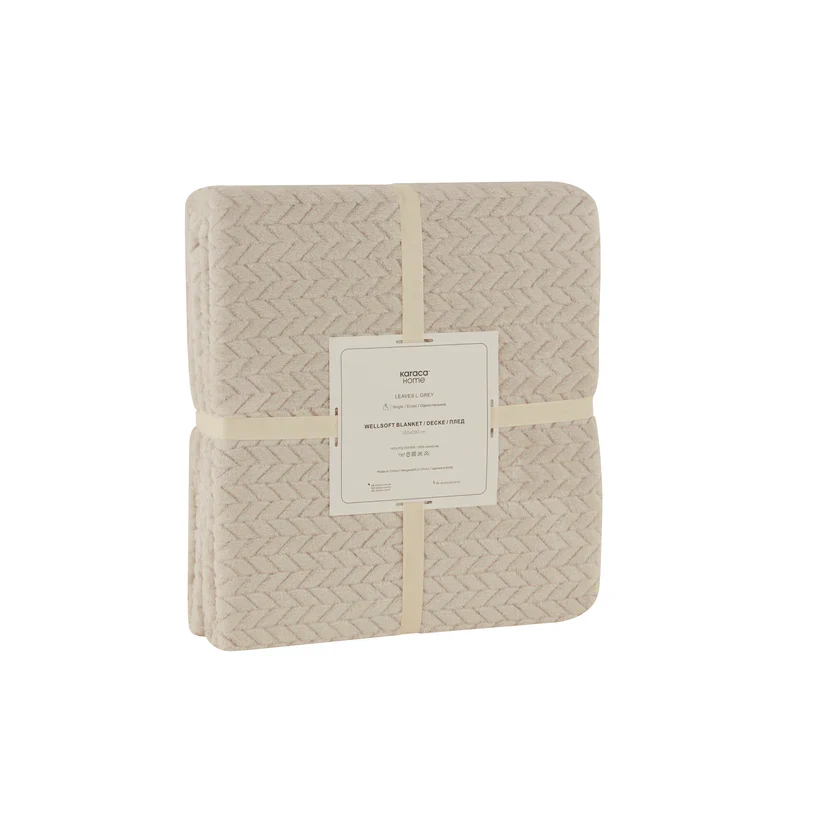 Karaca Leaves Wellsoft Blanket, Single, 150x200cm, Light Grey - Image 10