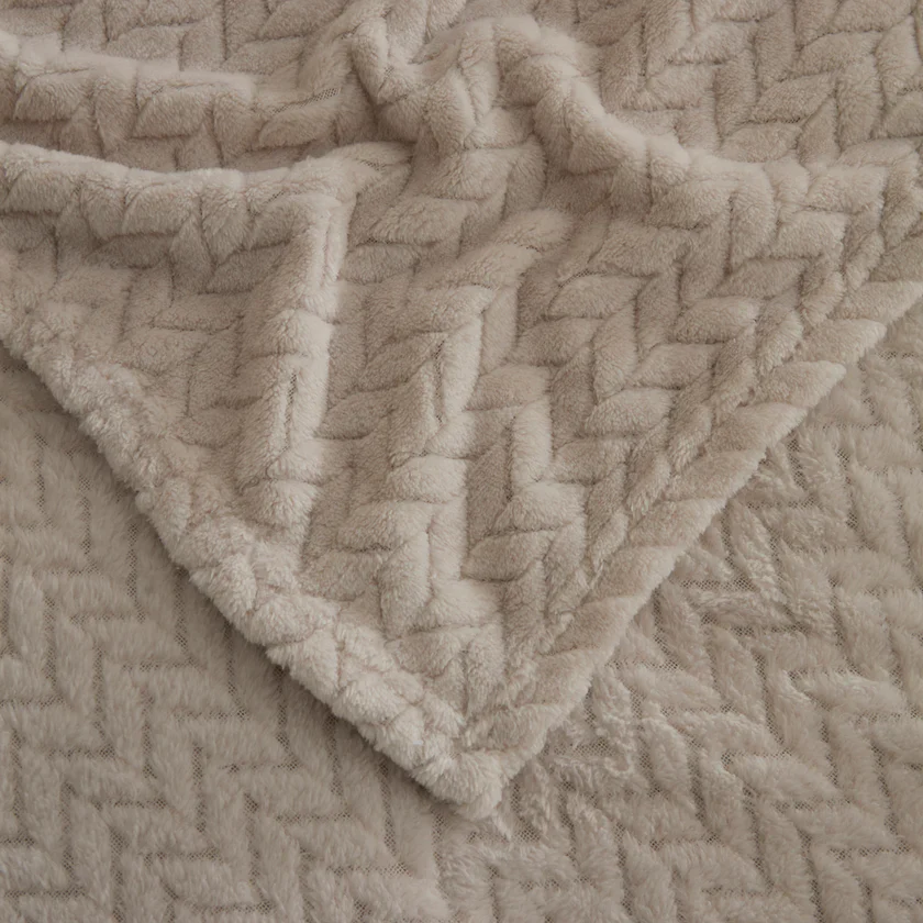 Karaca Leaves Wellsoft Blanket, Single, 150x200cm, Light Grey - Image 2