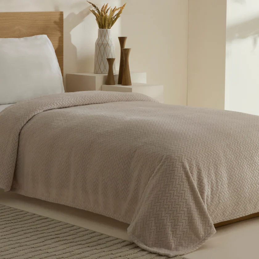 Karaca Leaves Wellsoft Blanket, Single, 150x200cm, Light Grey - Image 3