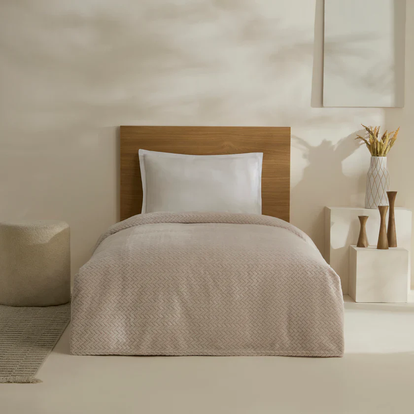 Karaca Leaves Wellsoft Blanket, Single, 150x200cm, Light Grey - Image 7