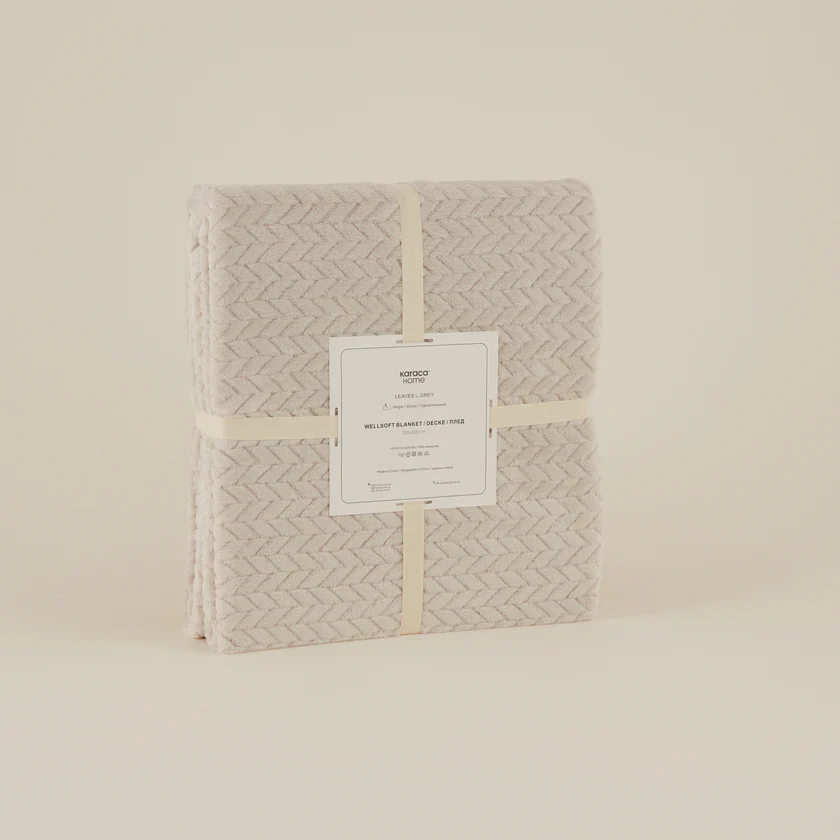 Karaca Leaves Wellsoft Blanket, Single, 150x200cm, Light Grey - Image 9