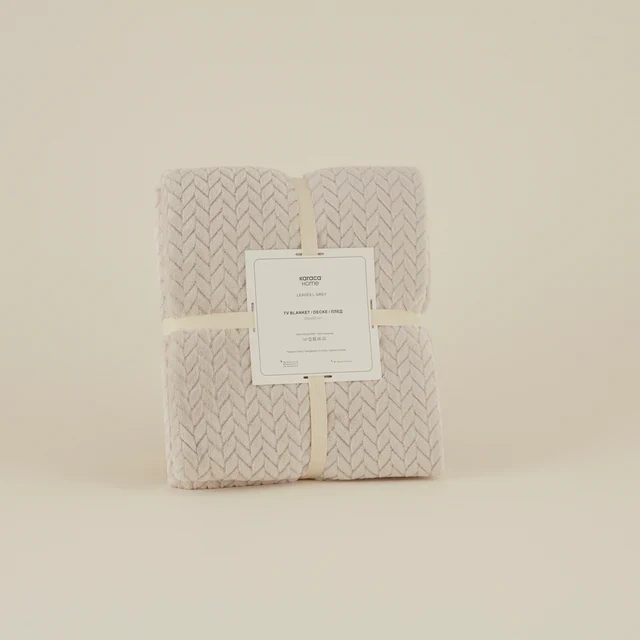 Karaca Leaves Wellsoft Blanket, 130x150cm, Light Grey - Image 2