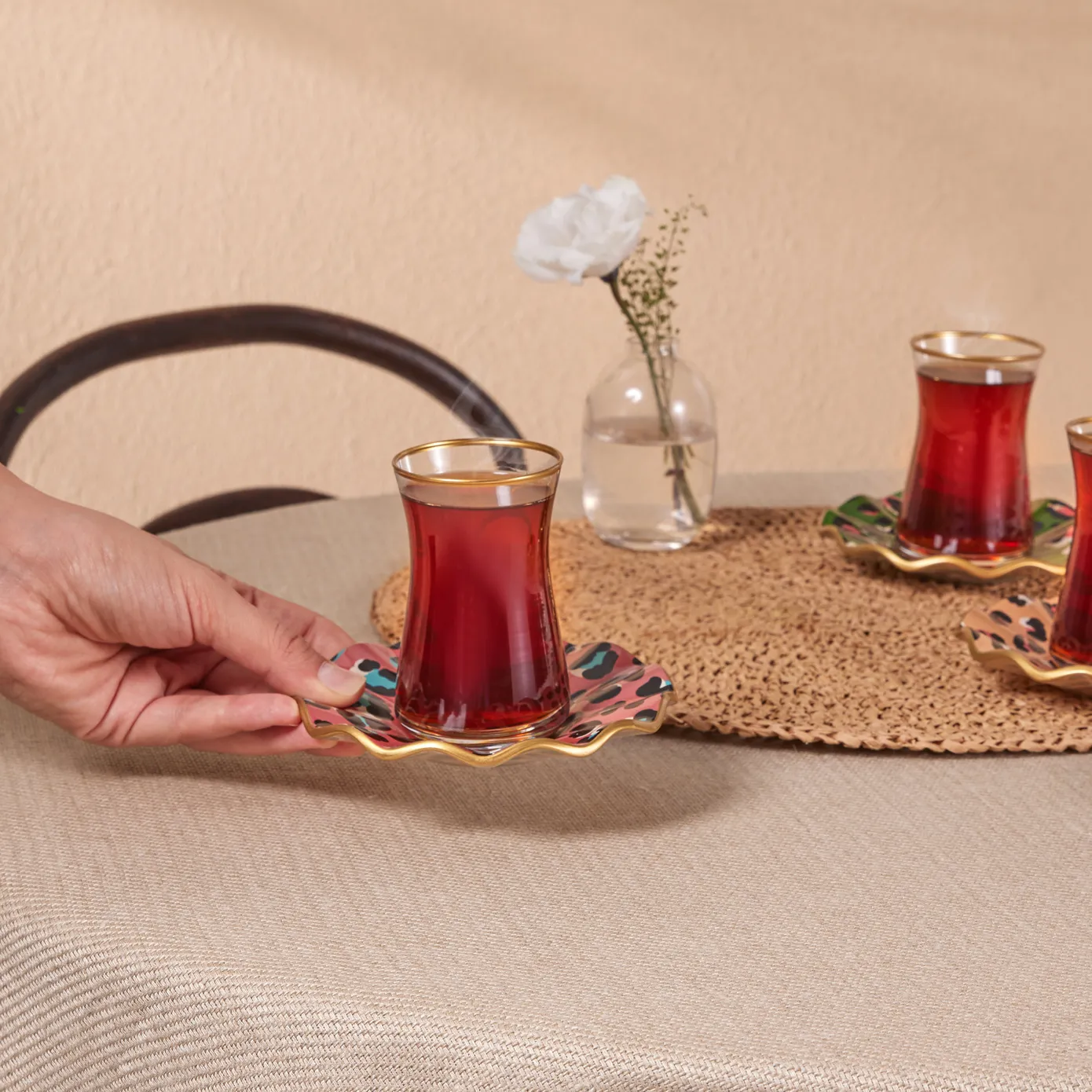 Karaca Leona 12 Piece Glass Turkish Tea Set for 6 People, 150ml, Multi - Image 2