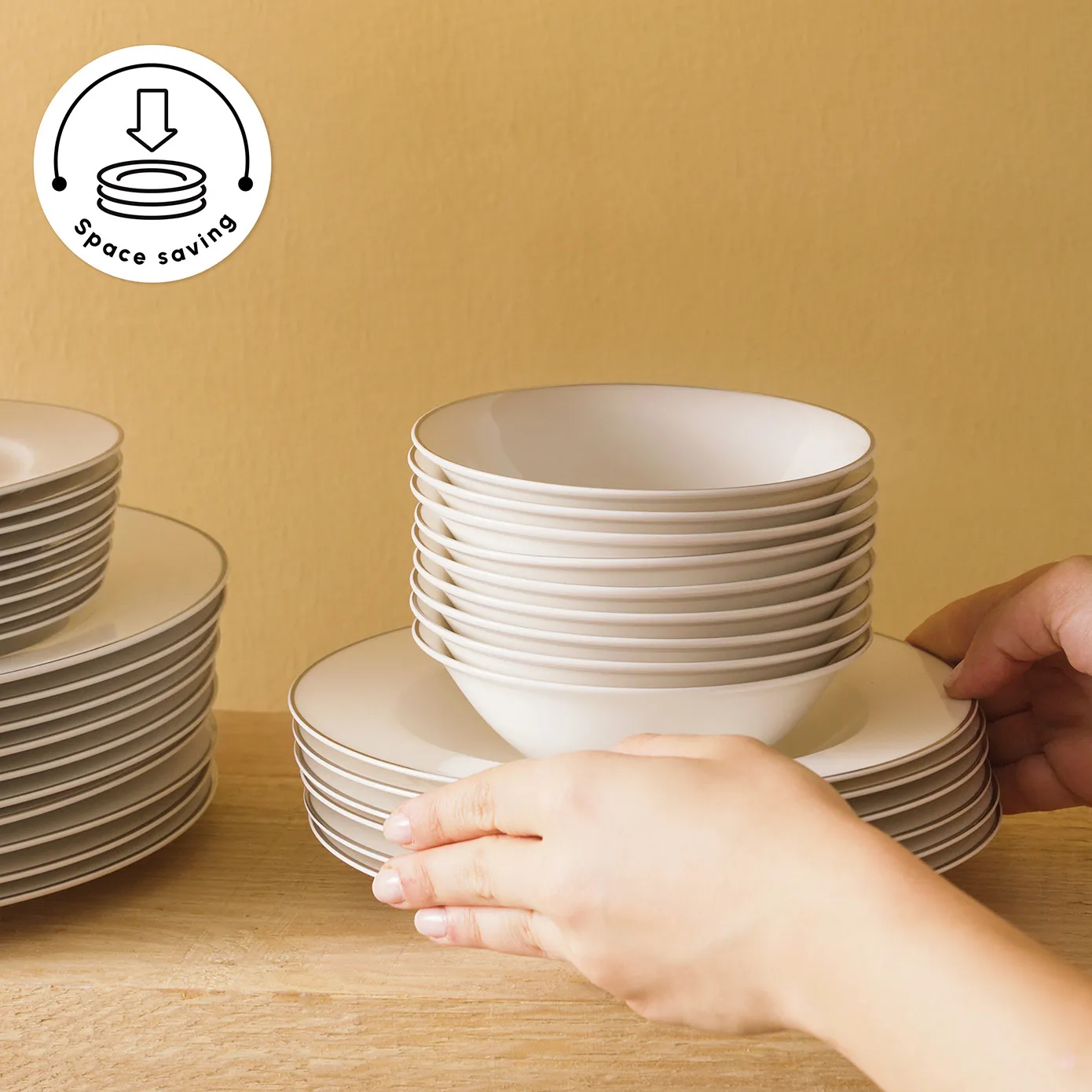Karaca Lexi 56-Piece Bone China Dinner Set for 12 People, White Platinum - Image 8