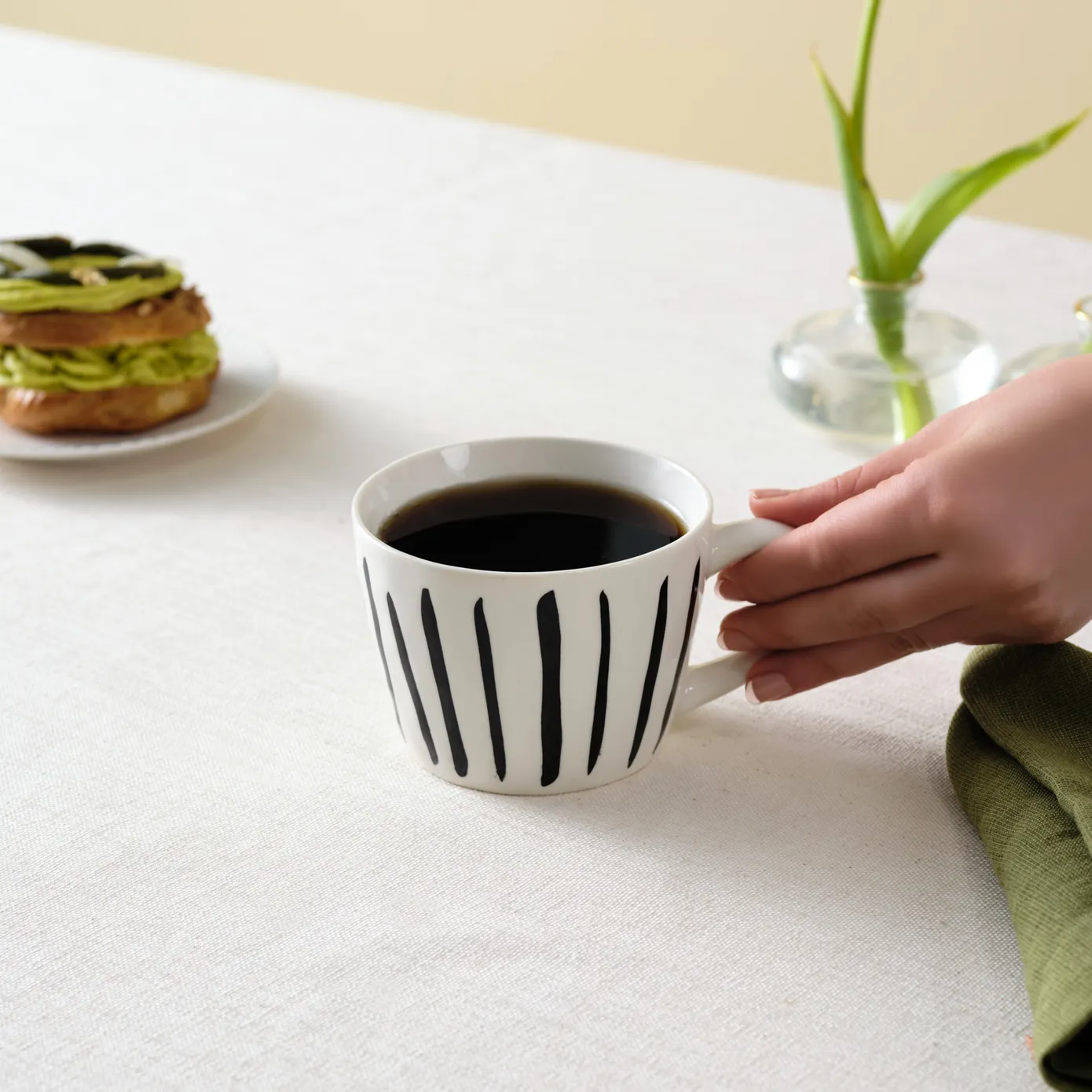 Karaca Linda Striped Porcelain Mug, 350ml, Black - Image 2
