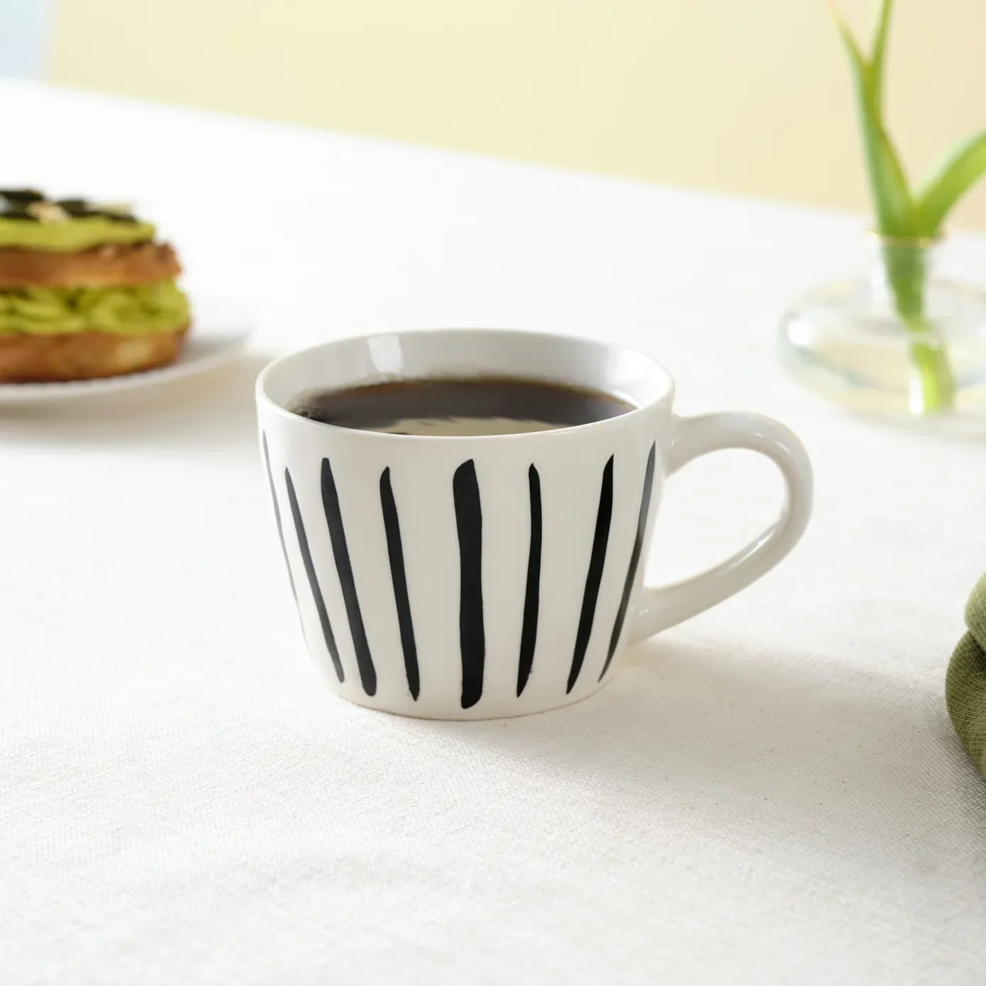 Karaca Linda Striped Porcelain Mug, 350ml, Black - Image 3