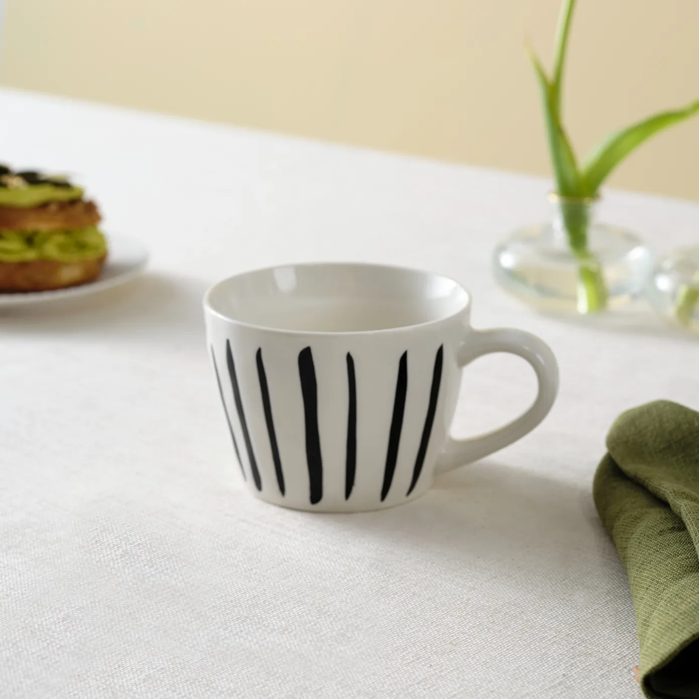 Karaca Linda Striped Porcelain Mug, 350ml, Black - Image 4