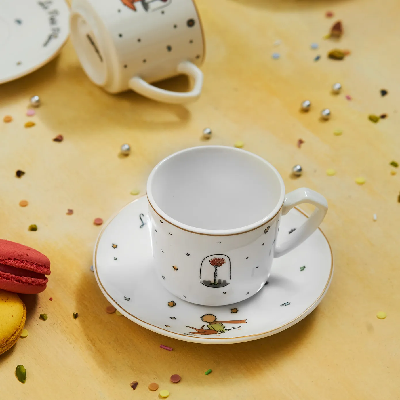 Karaca Little Prince 12-Piece Porcelain Espresso Turkish Coffee Cup Set for 6 People, 80ml, White Multi - Image 3