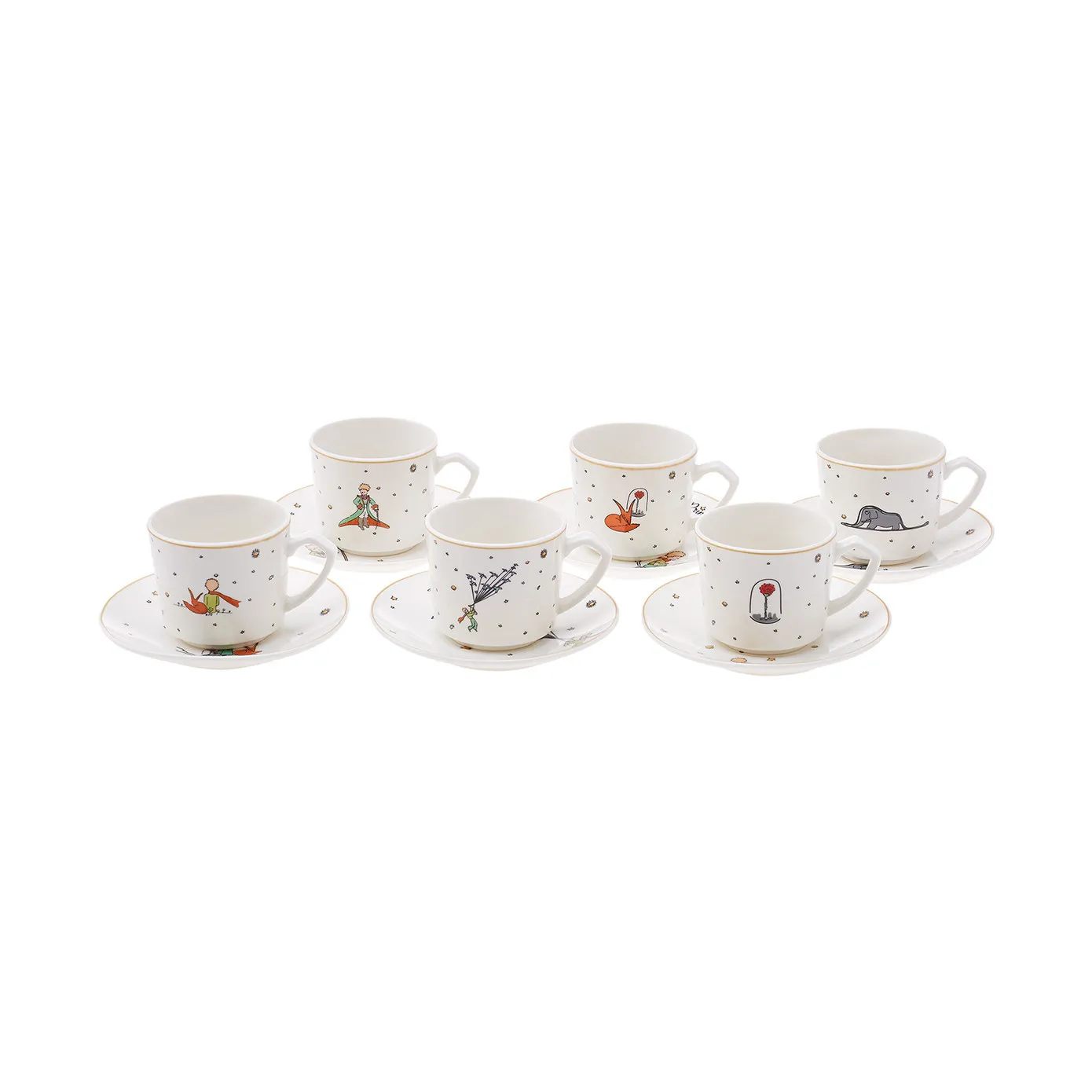 Karaca Little Prince 12-Piece Porcelain Espresso Turkish Coffee Cup Set for 6 People, 80ml, White Multi - Image 5