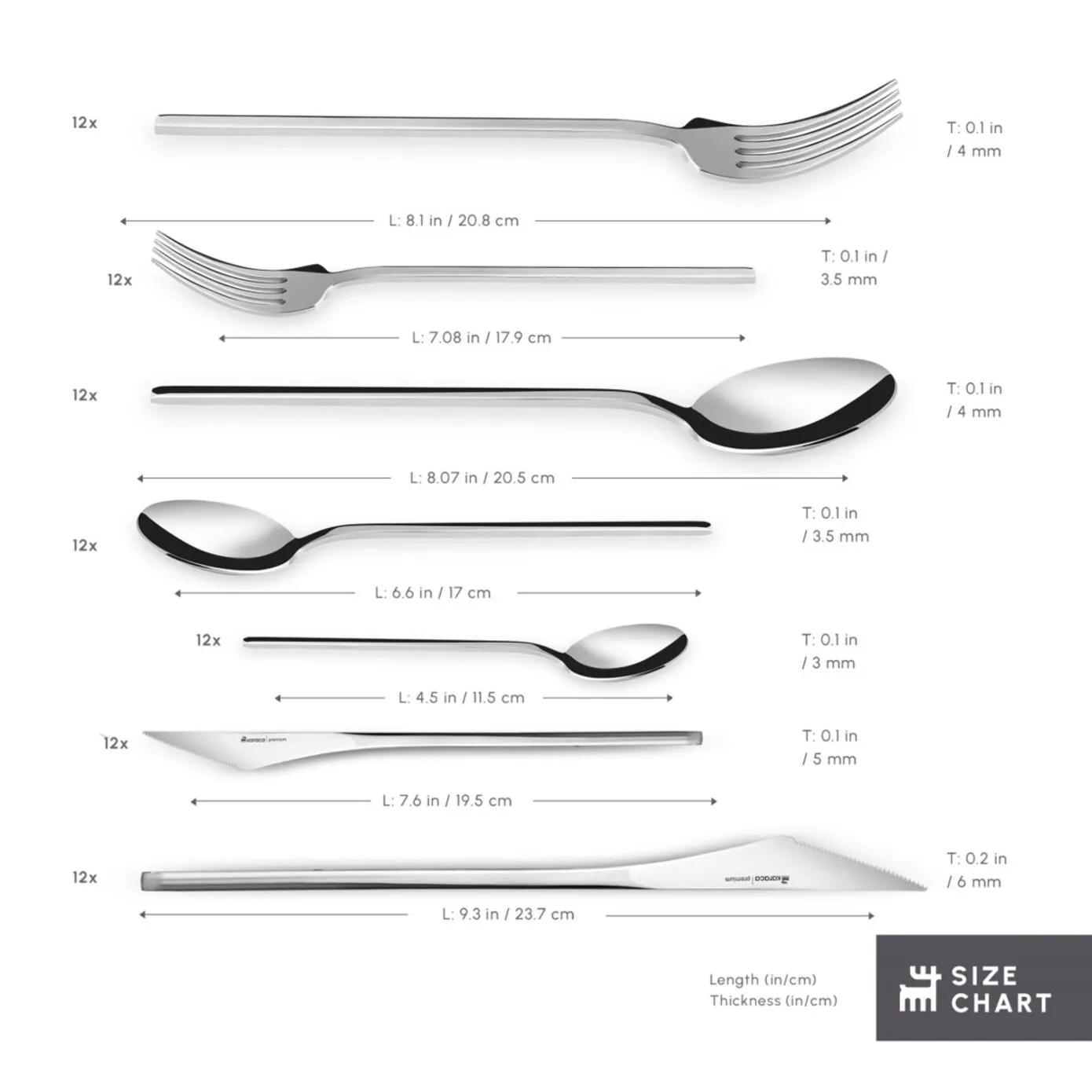 Karaca Look 84-Piece 316+ Stainless Steel Cutlery Set for 12 People, Silver - Image 3