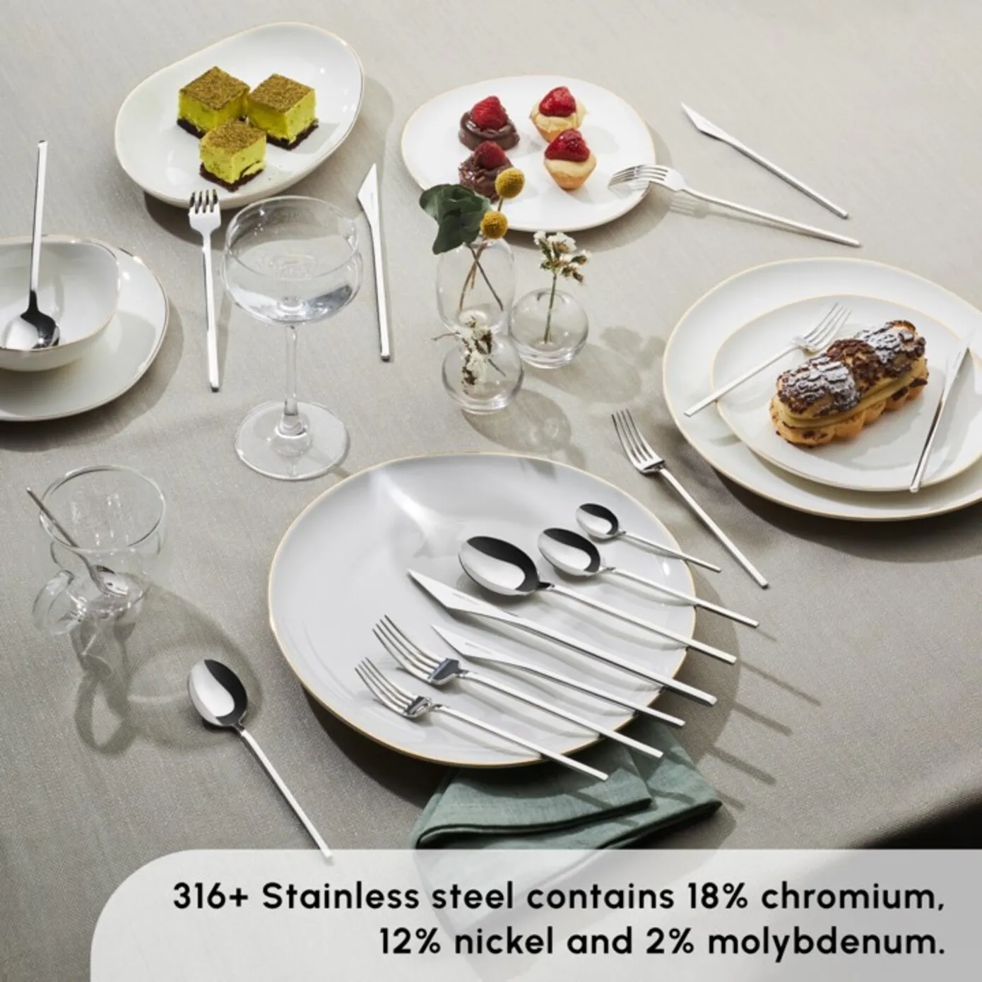 Karaca Look 84-Piece 316+ Stainless Steel Cutlery Set for 12 People, Silver - Image 6