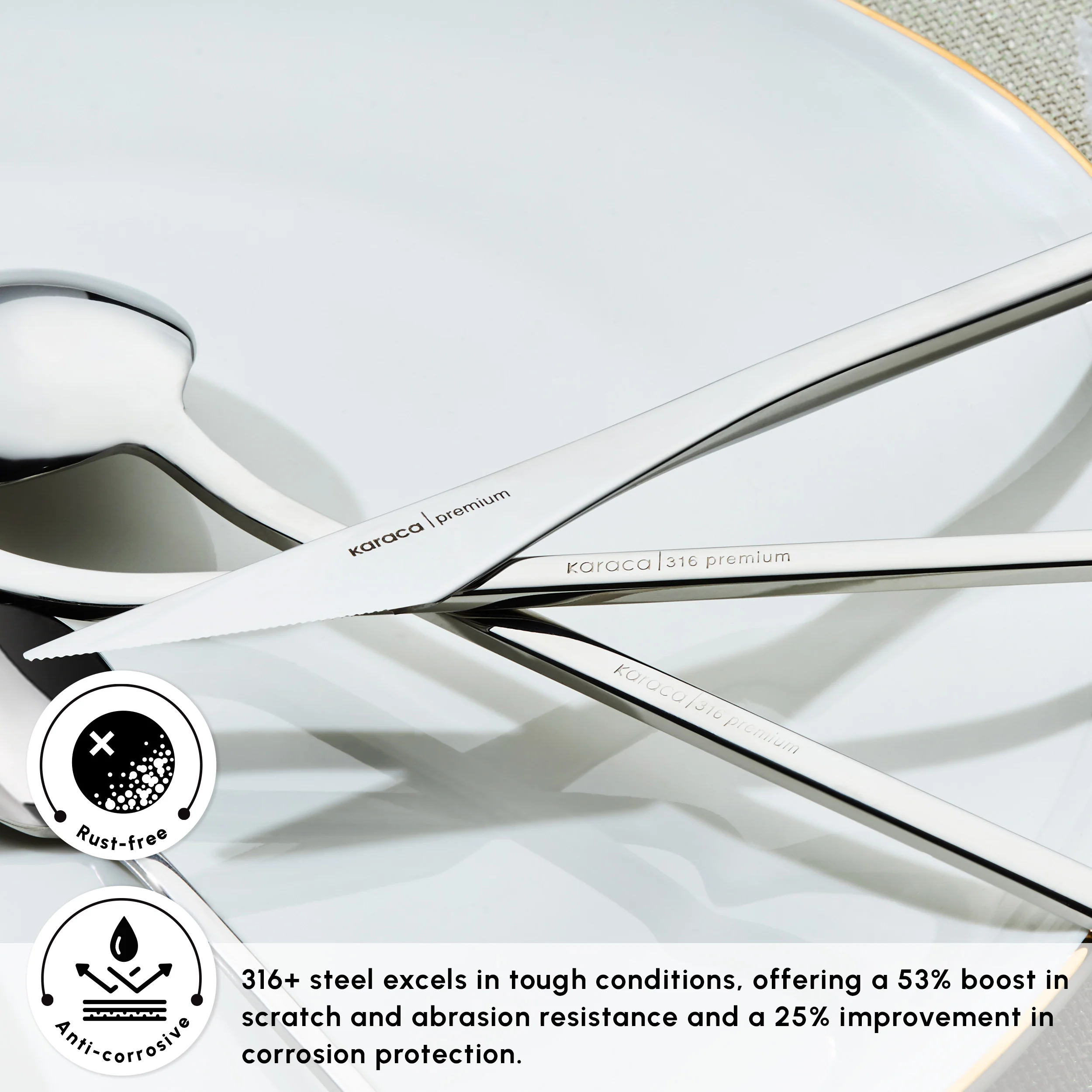 Karaca Look 84-Piece 316+ Stainless Steel Cutlery Set for 12 People, Silver - Image 8