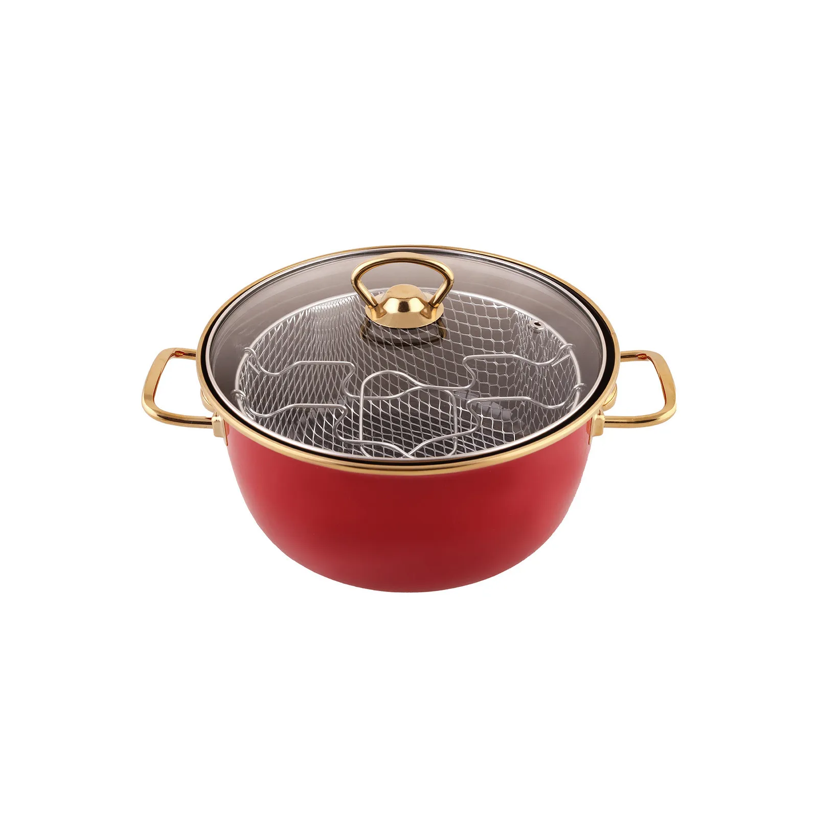Karaca Love of Kitchen Retro Enamel Induction Frying Pot, 22cm, Red - Image 2