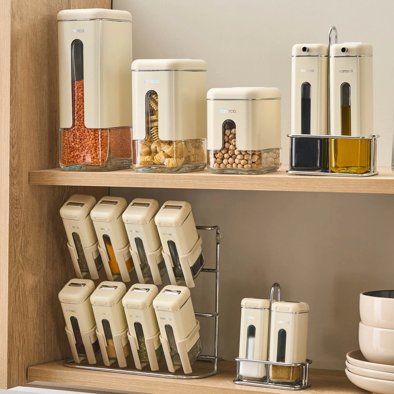 Karaca Luminous 9-Piece Porcelain Spice Jar Set, Cream - Image 6