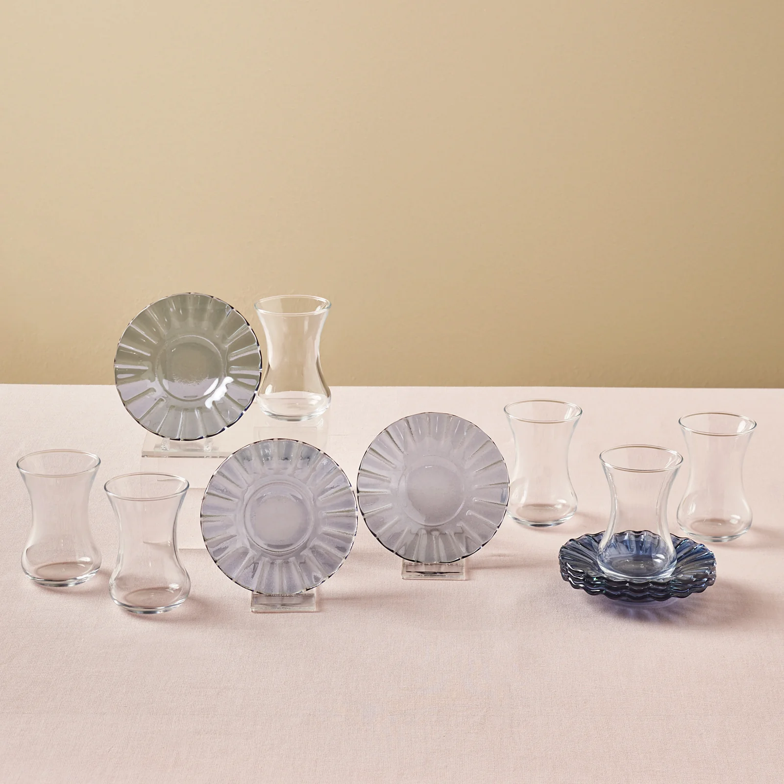 Karaca Luna 12-Piece Turkish Tea Set for 6 People, 130ml, Light Blue