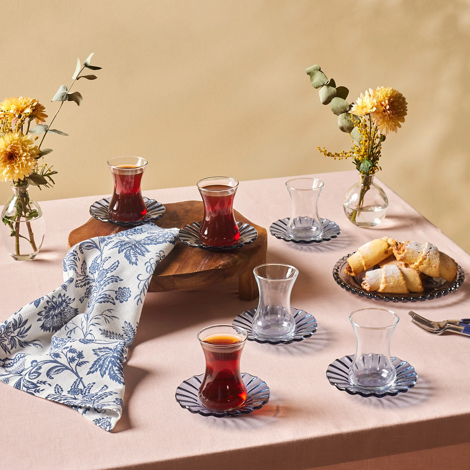Karaca Luna 12-Piece Turkish Tea Set for 6 People, 130ml, Light Blue - Image 2
