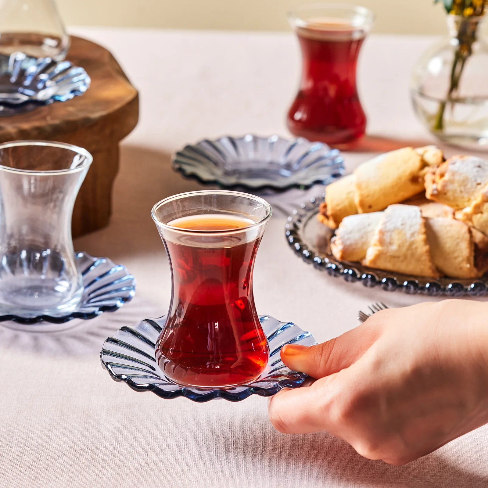 Karaca Luna 12-Piece Turkish Tea Set for 6 People, 130ml, Light Blue - Image 3