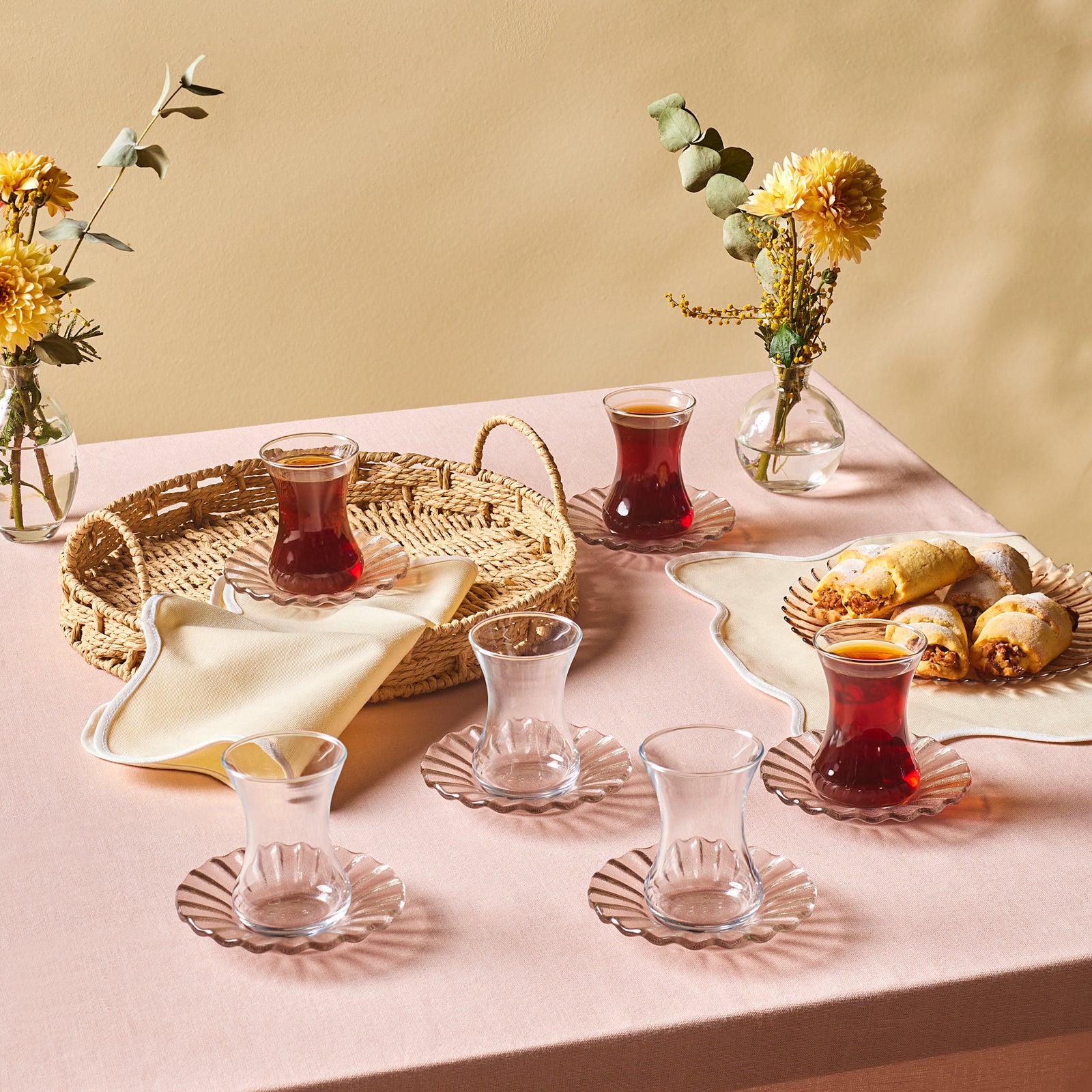 Karaca Luna 12-Piece Turkish Tea Set for 6 People, 130ml, Light Brown - Image 2