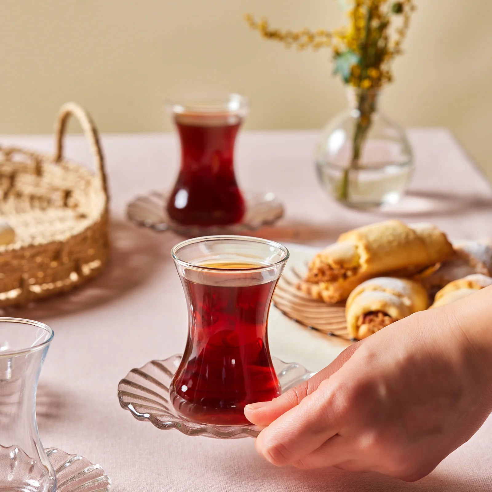 Karaca Luna 12-Piece Turkish Tea Set for 6 People, 130ml, Light Brown - Image 4