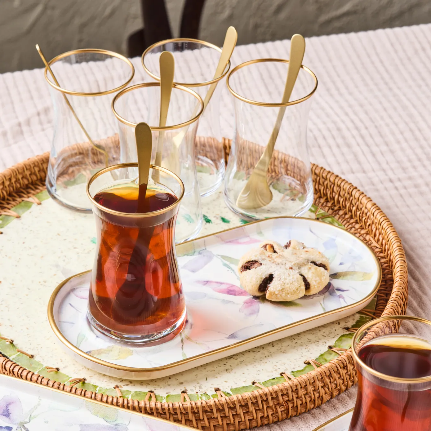 Karaca Madeira 12-Piece Glass Turkish Tea Set for 6 People, Multi - Image 6