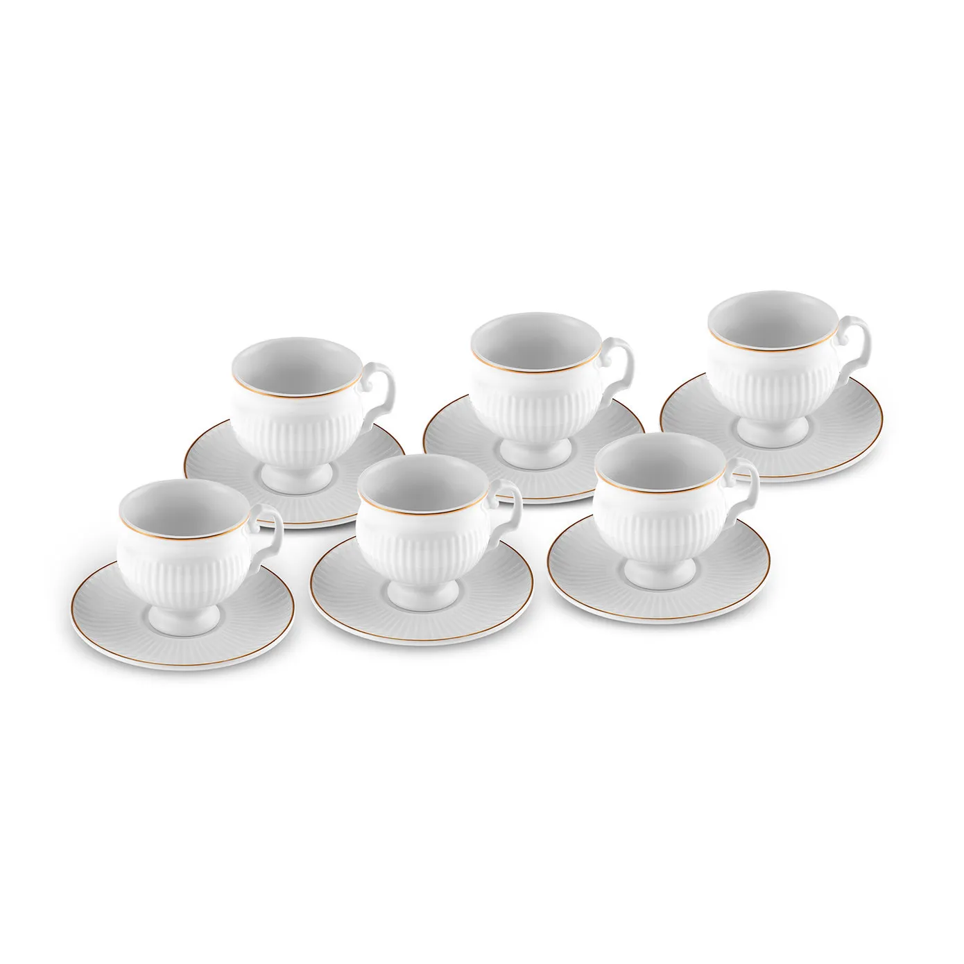 Karaca Malta 12-Piece Porcelain Espresso Turkish Coffee Cup Set for 6 People, 100ml, White Gold - Image 6