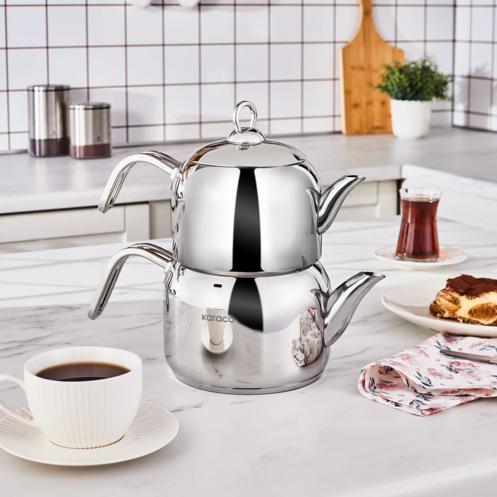 Karaca Manes Stainless Steel Induction Teapot Set, Medium, Metal - Image 3