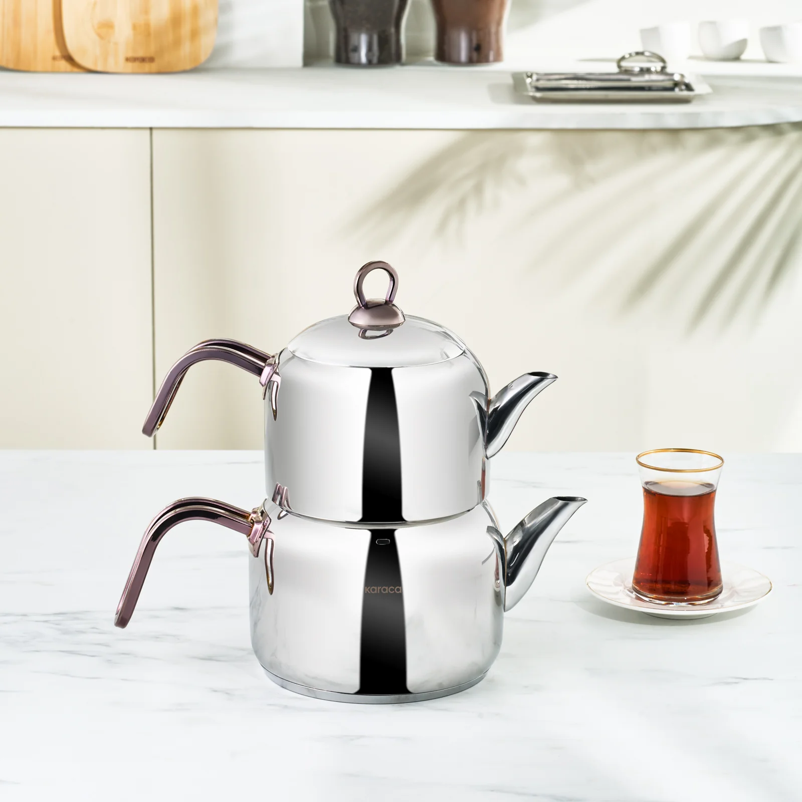 Karaca Manes Stainless Steel Teapot Set, Medium, Rose