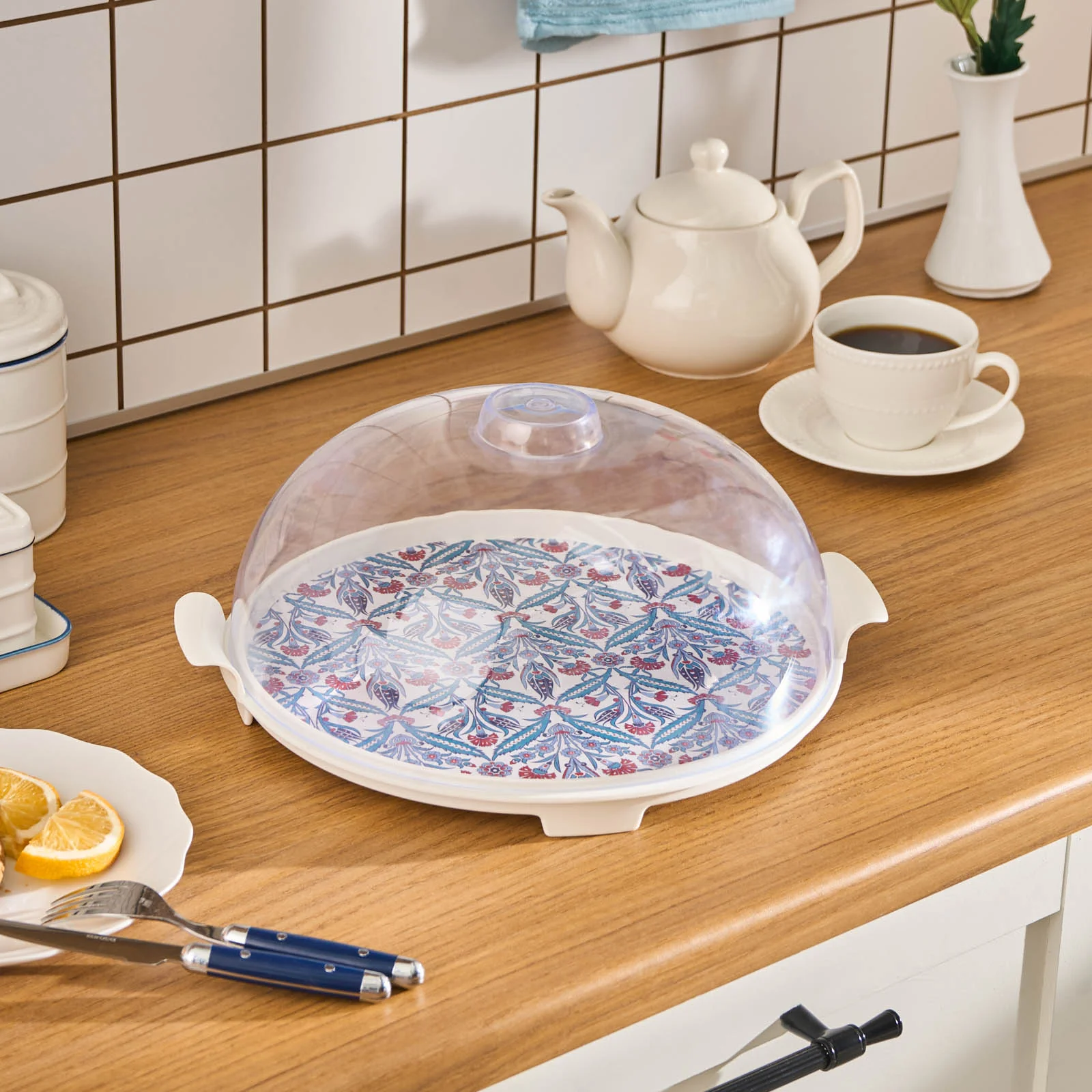 Karaca Mar Cake Stand with Lid, 35cm, Multi - Image 2