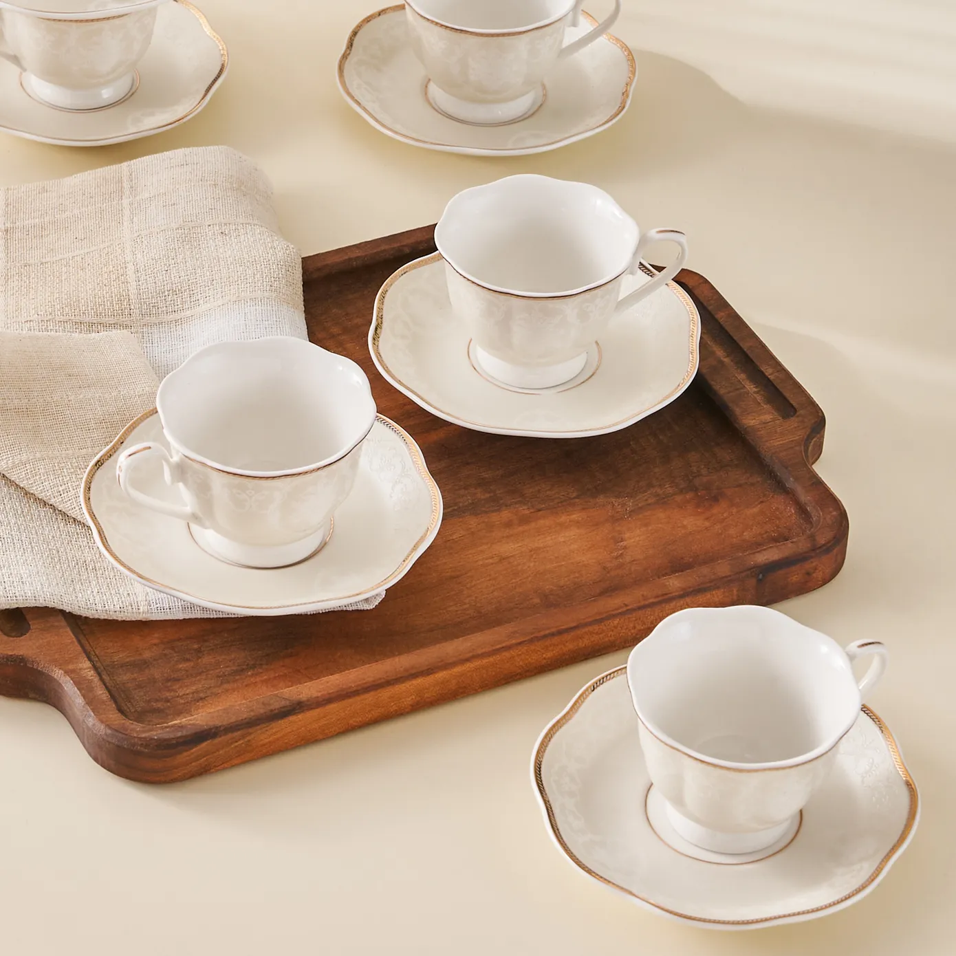 Karaca Margaret 12-Piece Porcelain Espresso Turkish Coffee Cup Set for 6 People, 80ml, White - Image 3