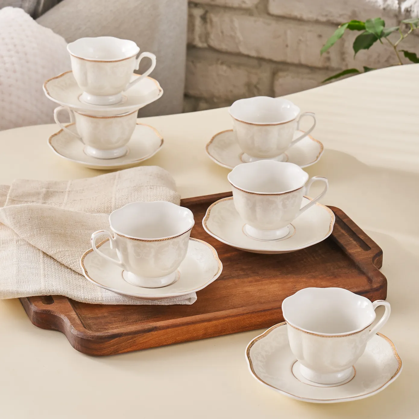 Karaca Margaret 12-Piece Porcelain Espresso Turkish Coffee Cup Set for 6 People, 80ml, White - Image 5
