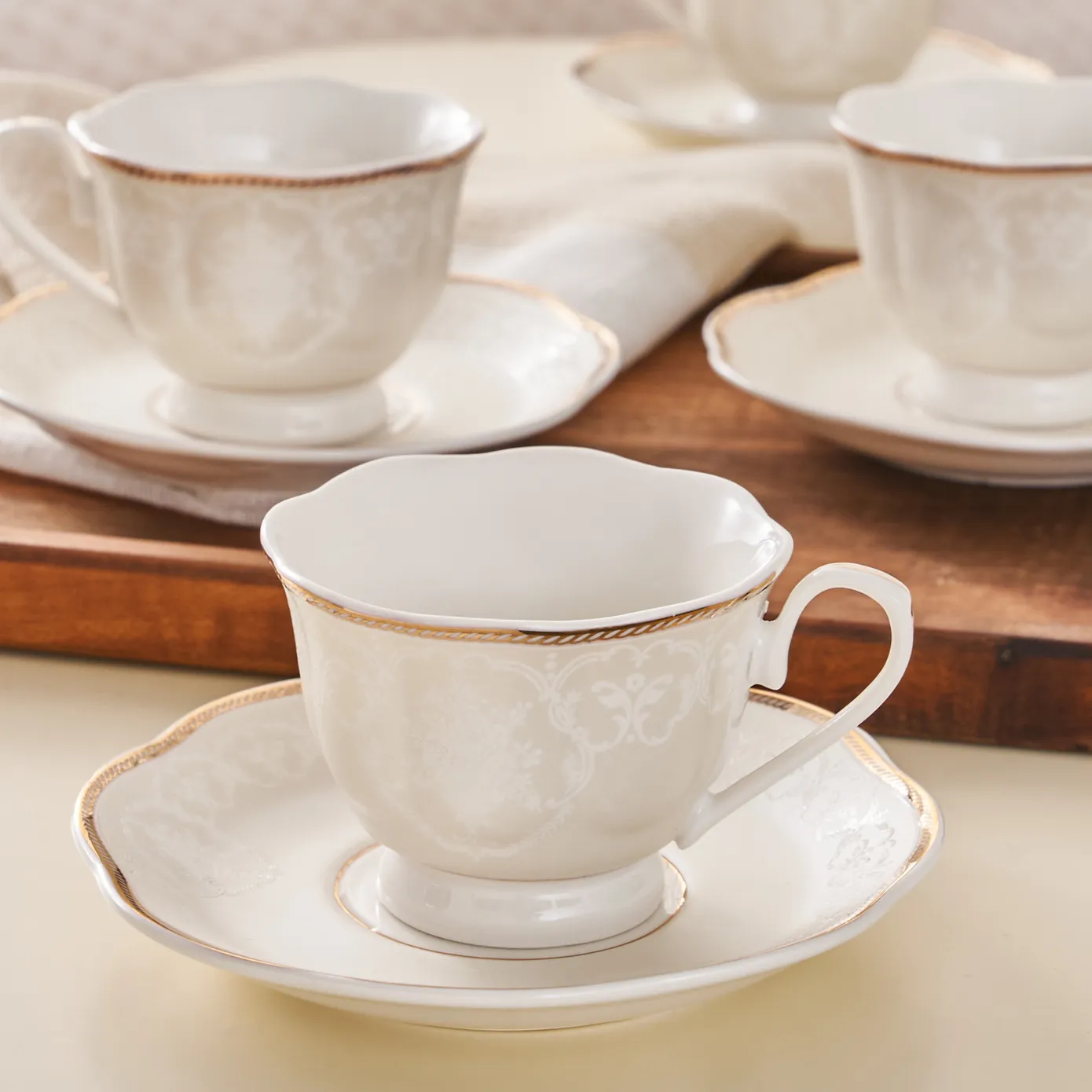 Karaca Margaret 12-Piece Porcelain Espresso Turkish Coffee Cup Set for 6 People, 80ml, White - Image 7