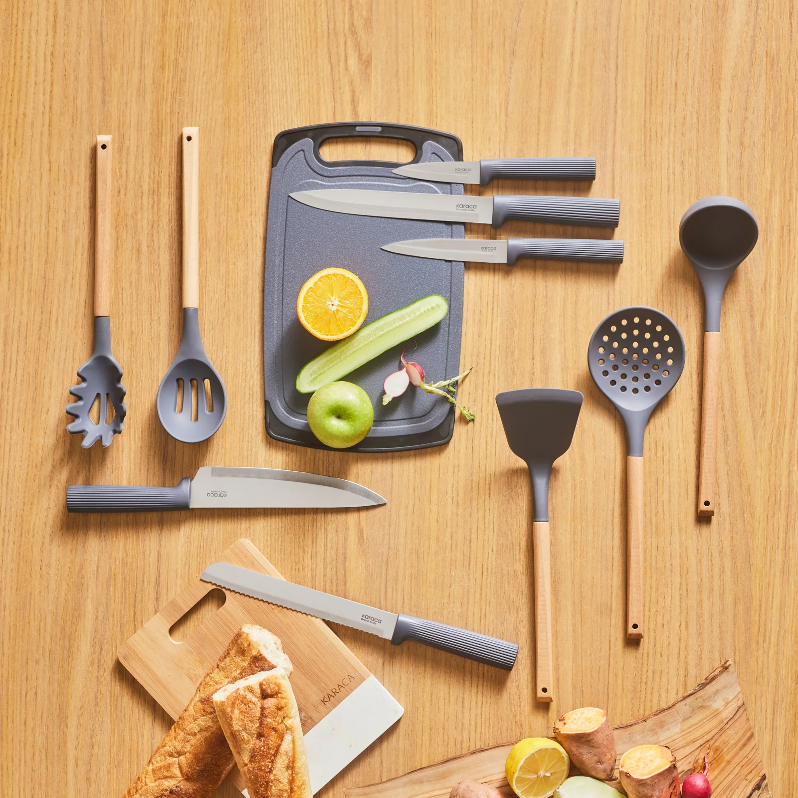 Karaca Massimo 12-Piece Knife Block Set, Chopping Board and Kitchen Utensil Set, Anthracite - Image 5