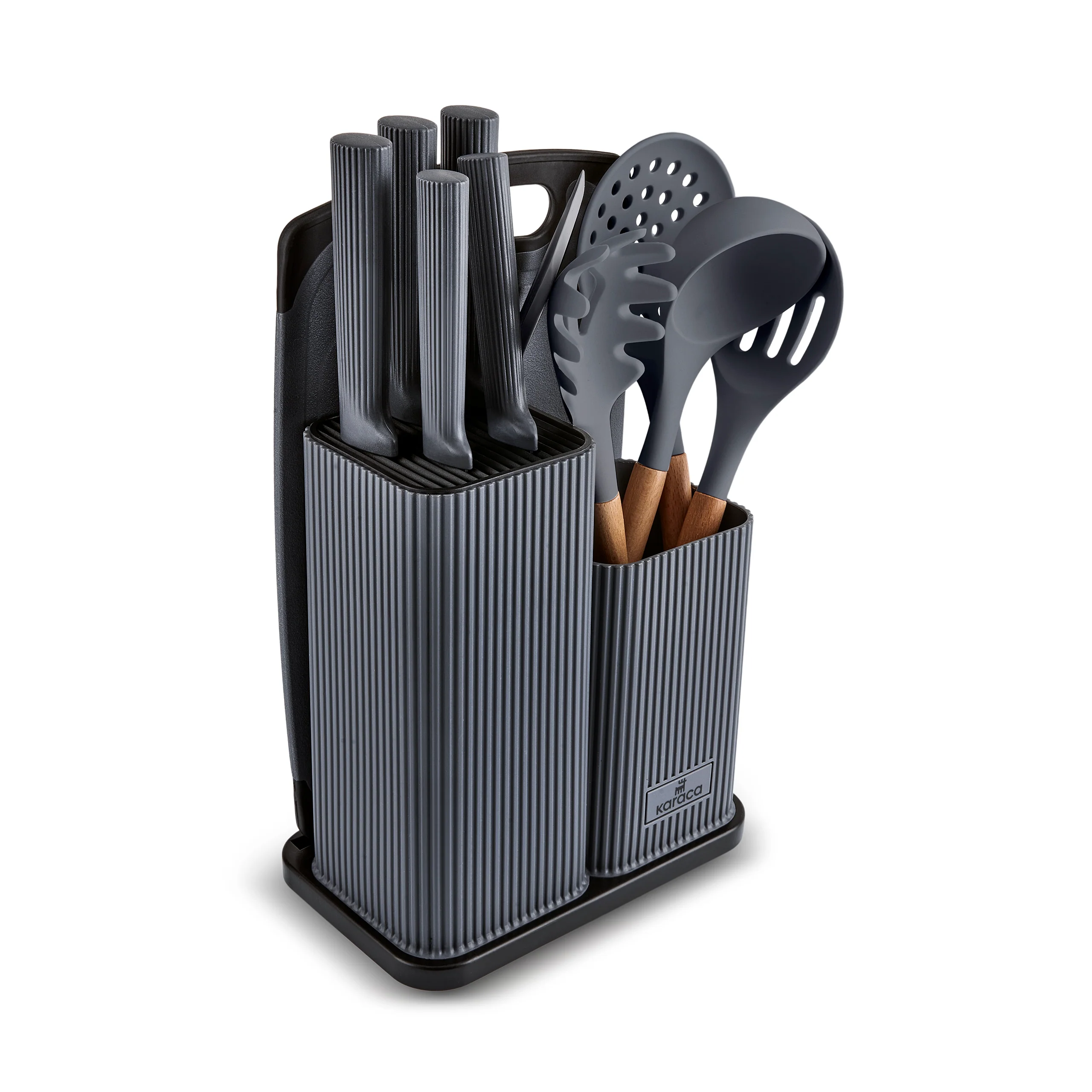 Karaca Massimo 12-Piece Knife Block Set, Chopping Board and Kitchen Utensil Set, Anthracite - Image 7