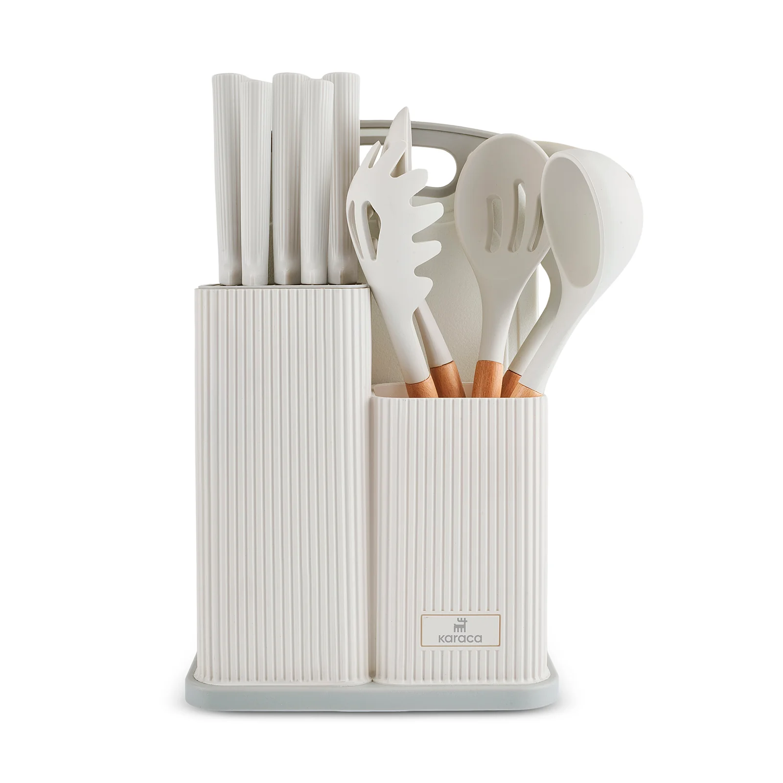 Karaca Massimo 12-Piece Knife Block Set, Chopping Board and Kitchen Utensil Set, Cream - Image 9