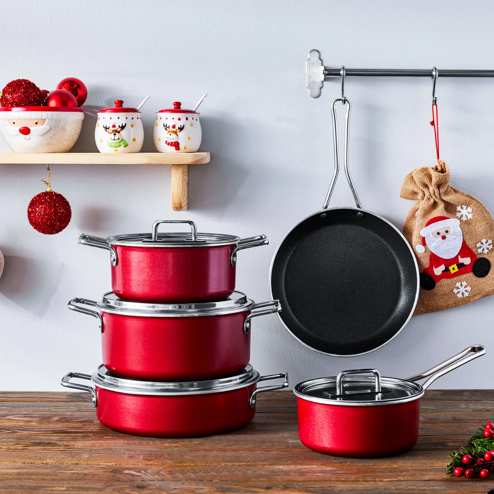 Karaca Mastermaid BioDiamond 9-Piece Non-Stick Cookware Set, Imperial Red Silver - Image 4