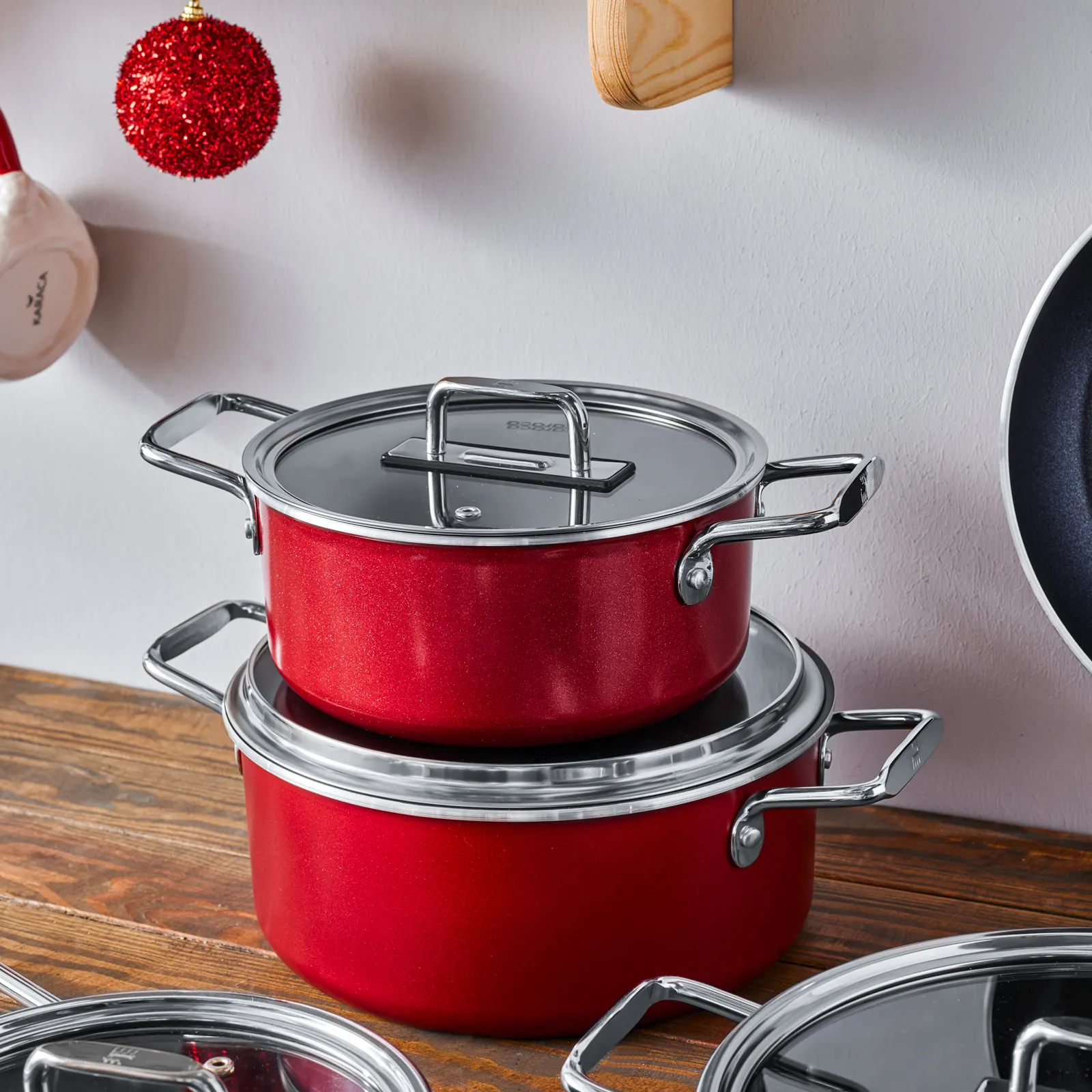 Karaca Mastermaid BioDiamond 9-Piece Non-Stick Cookware Set, Imperial Red Silver - Image 5
